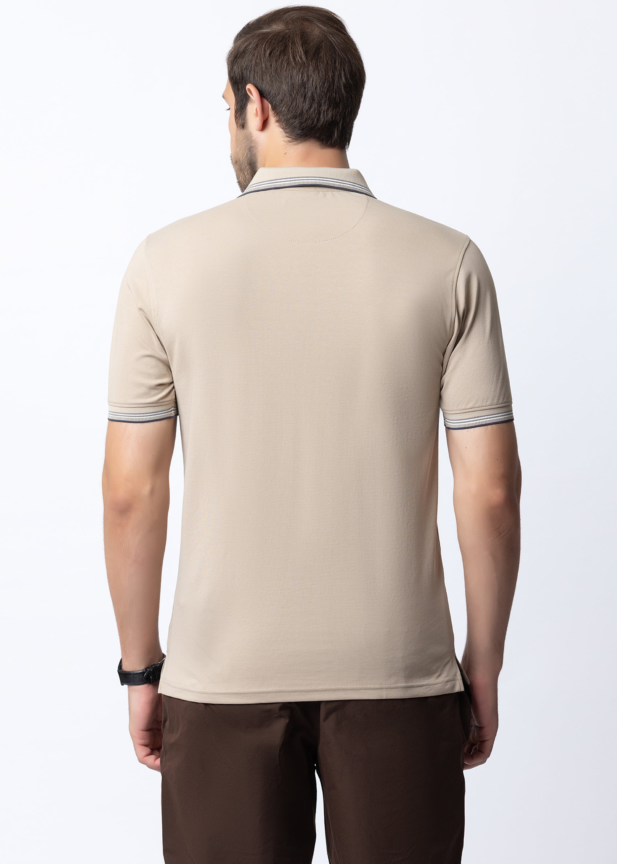 Light Beige Tipped Collar Polo T-Shirt