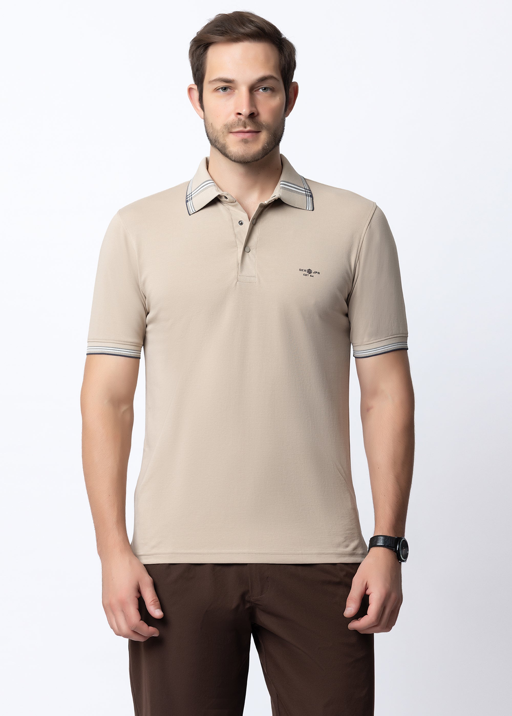 Light Beige Tipped Collar Polo T-Shirt