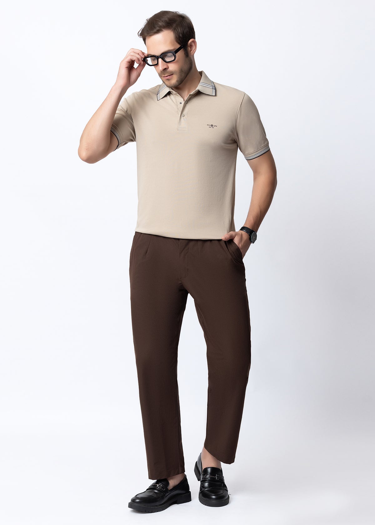 Light Beige Tipped Collar Polo T-Shirt