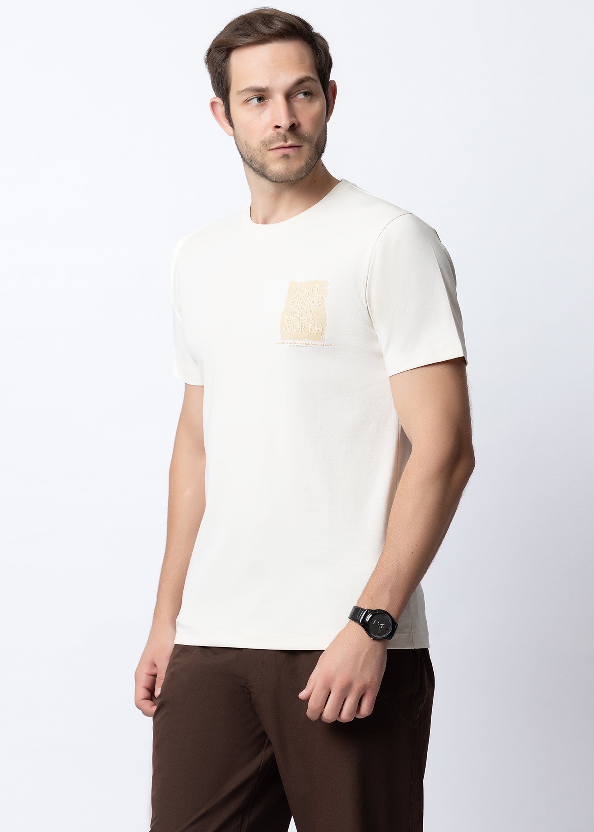 Mens Off White  Minimal Graphic Crew Neck T-Shirt