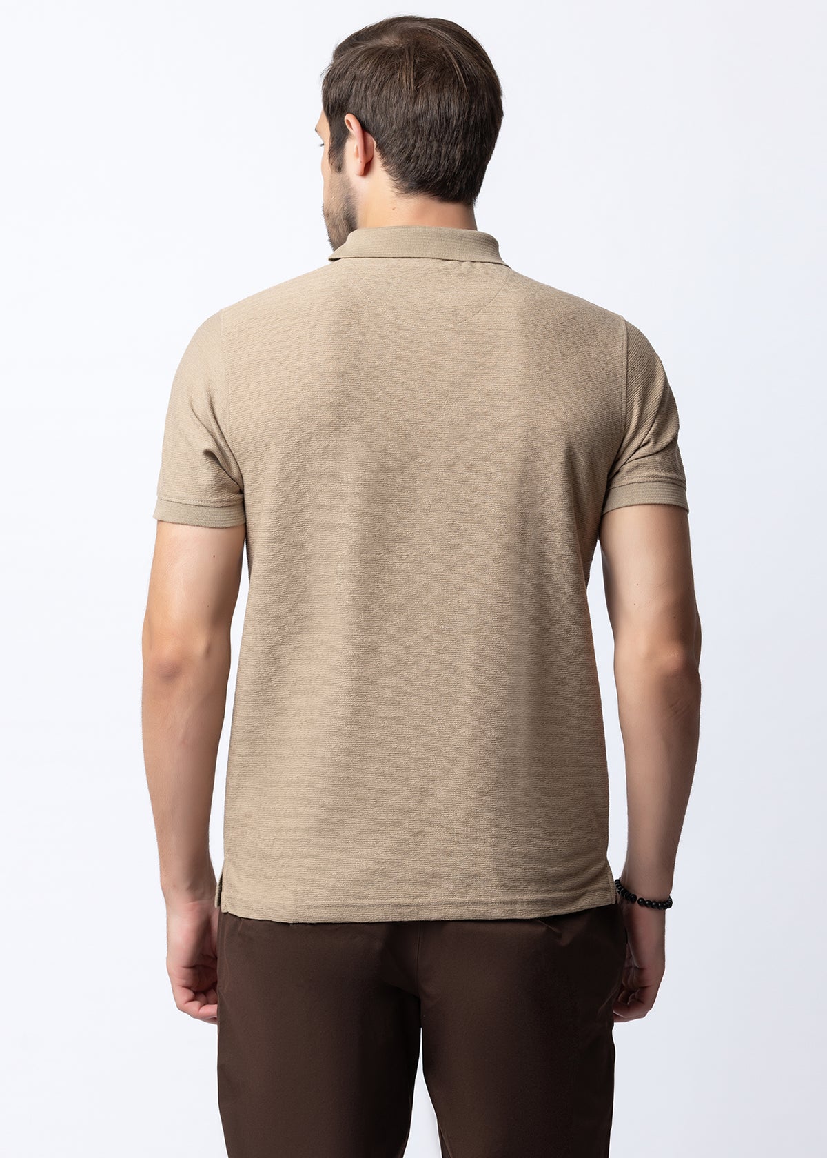 Fawn Textured Cotton Polo T-Shirt