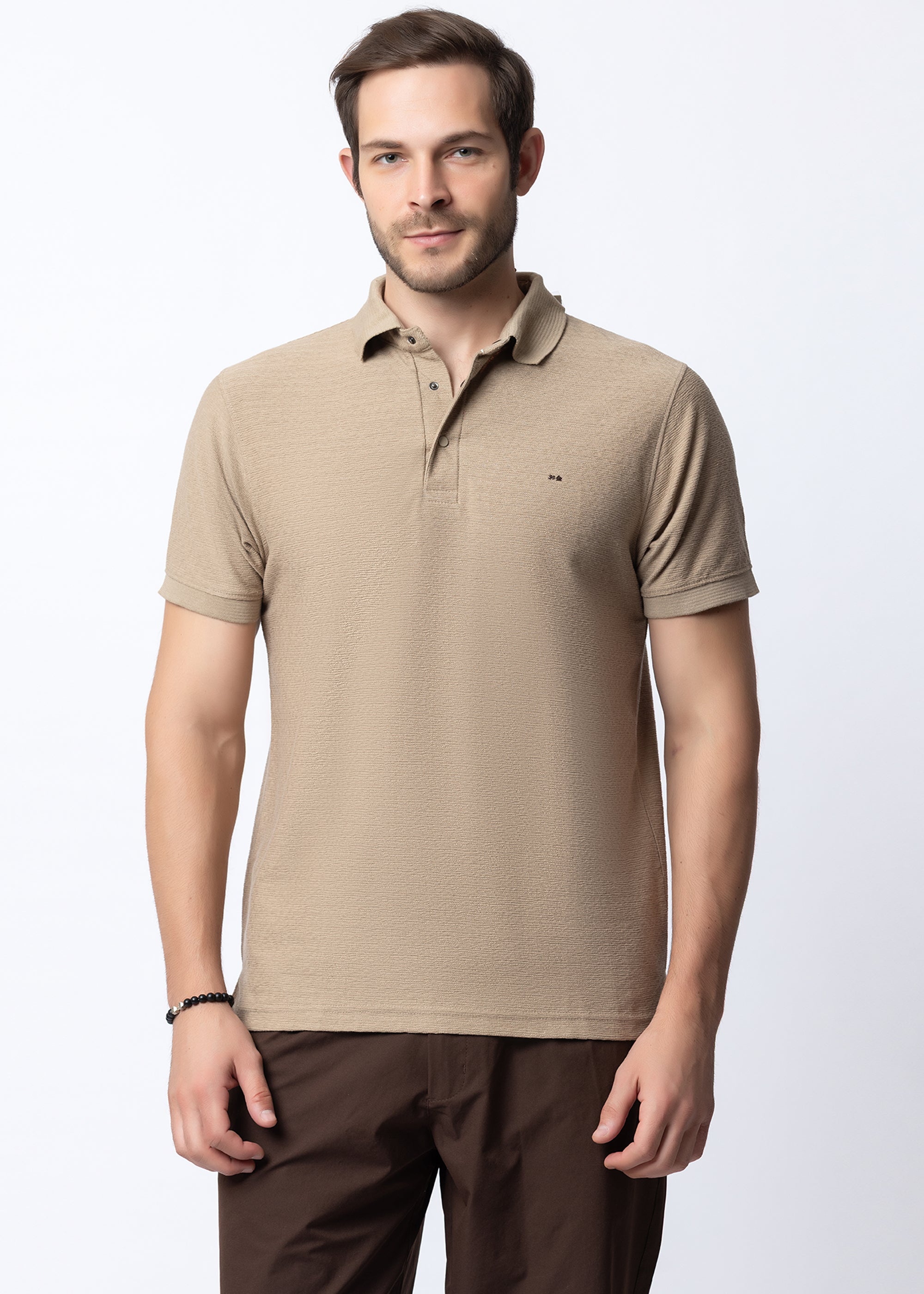 Fawn Textured Cotton Polo T-Shirt