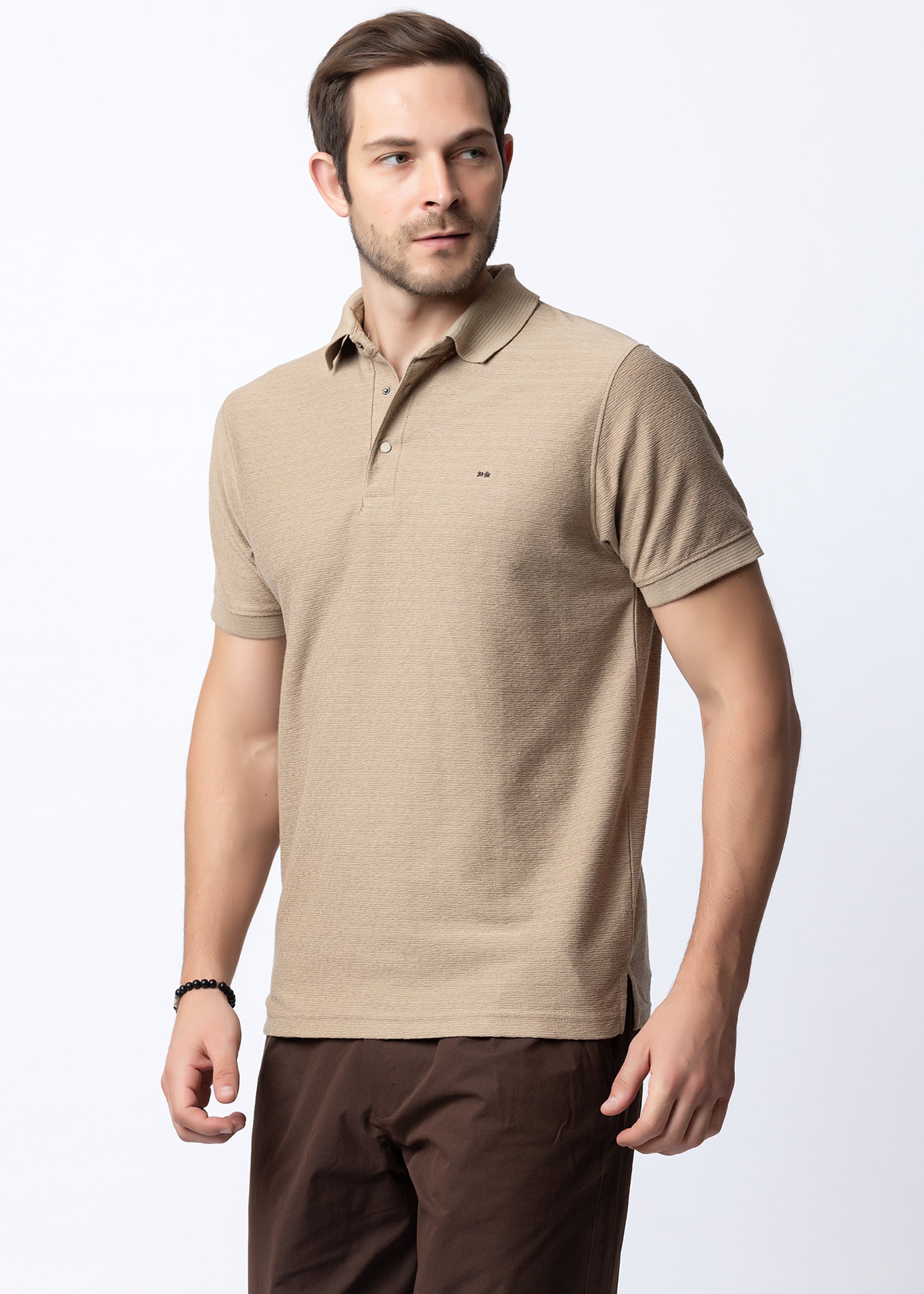 Fawn Textured Cotton Polo T-Shirt