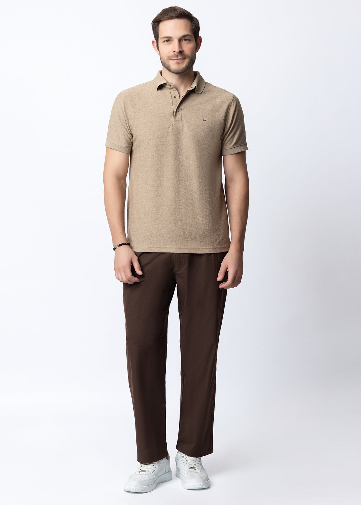 Fawn Textured Cotton Polo T-Shirt