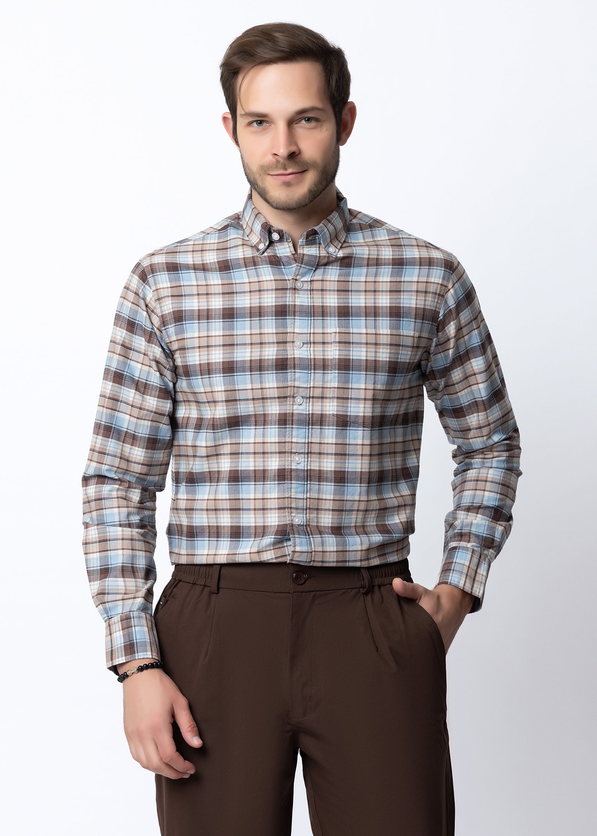 Brown & Blue plaid Regular Fit Shirt
