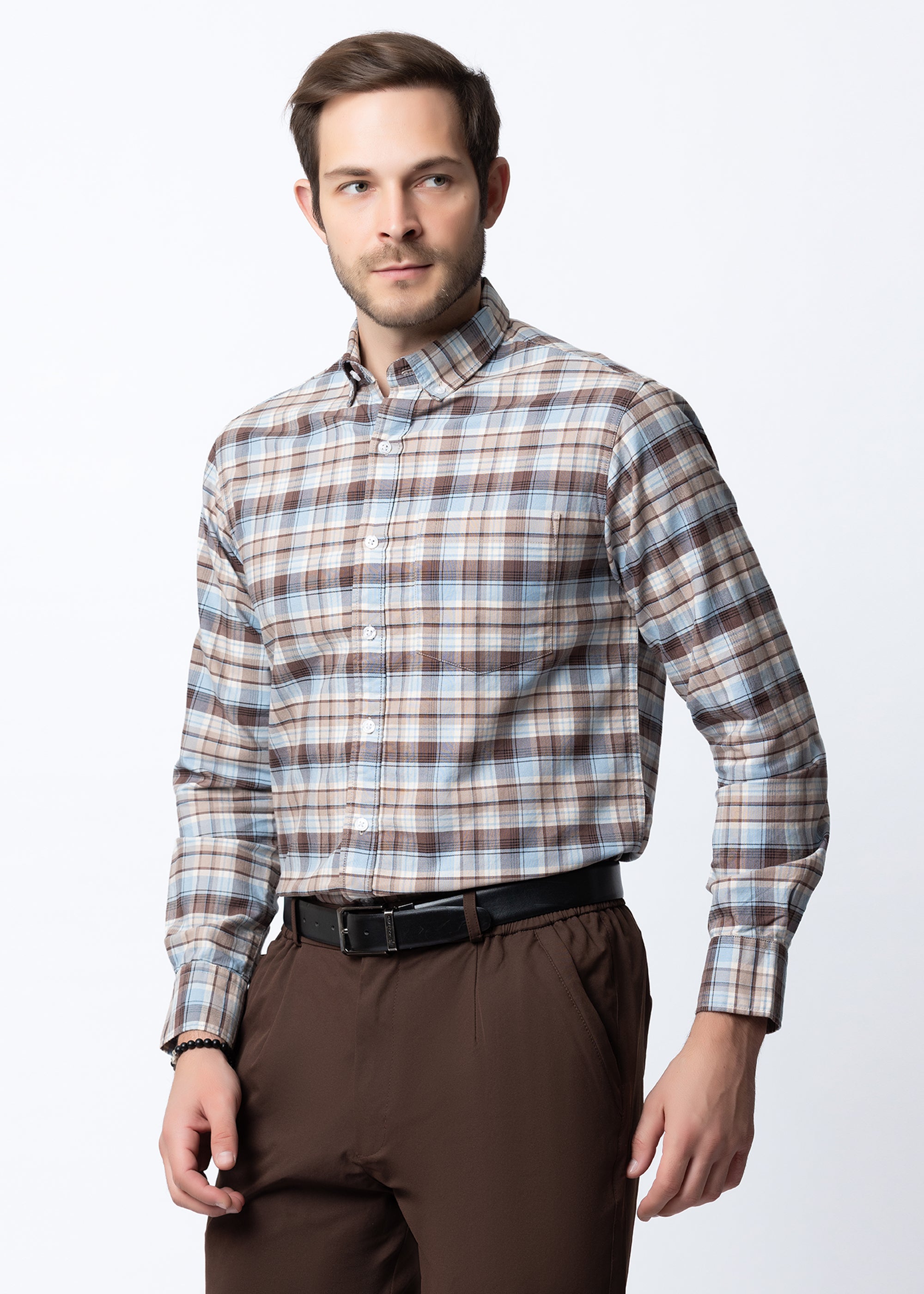 Brown & Blue plaid Regular Fit Shirt