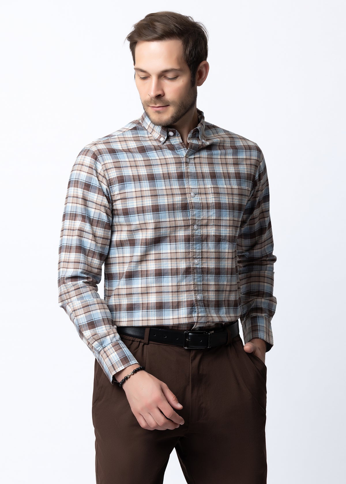 Brown & Blue plaid Regular Fit Shirt