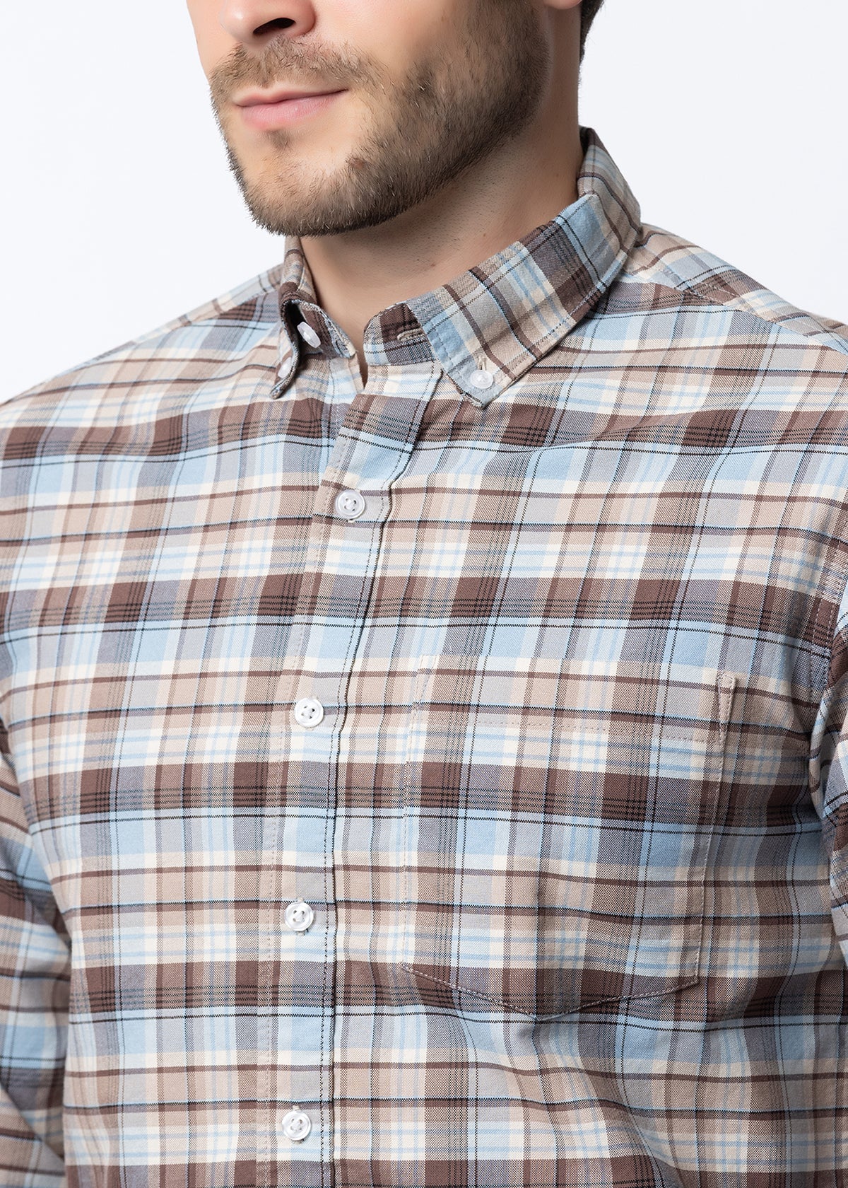 Brown & Blue plaid Regular Fit Shirt