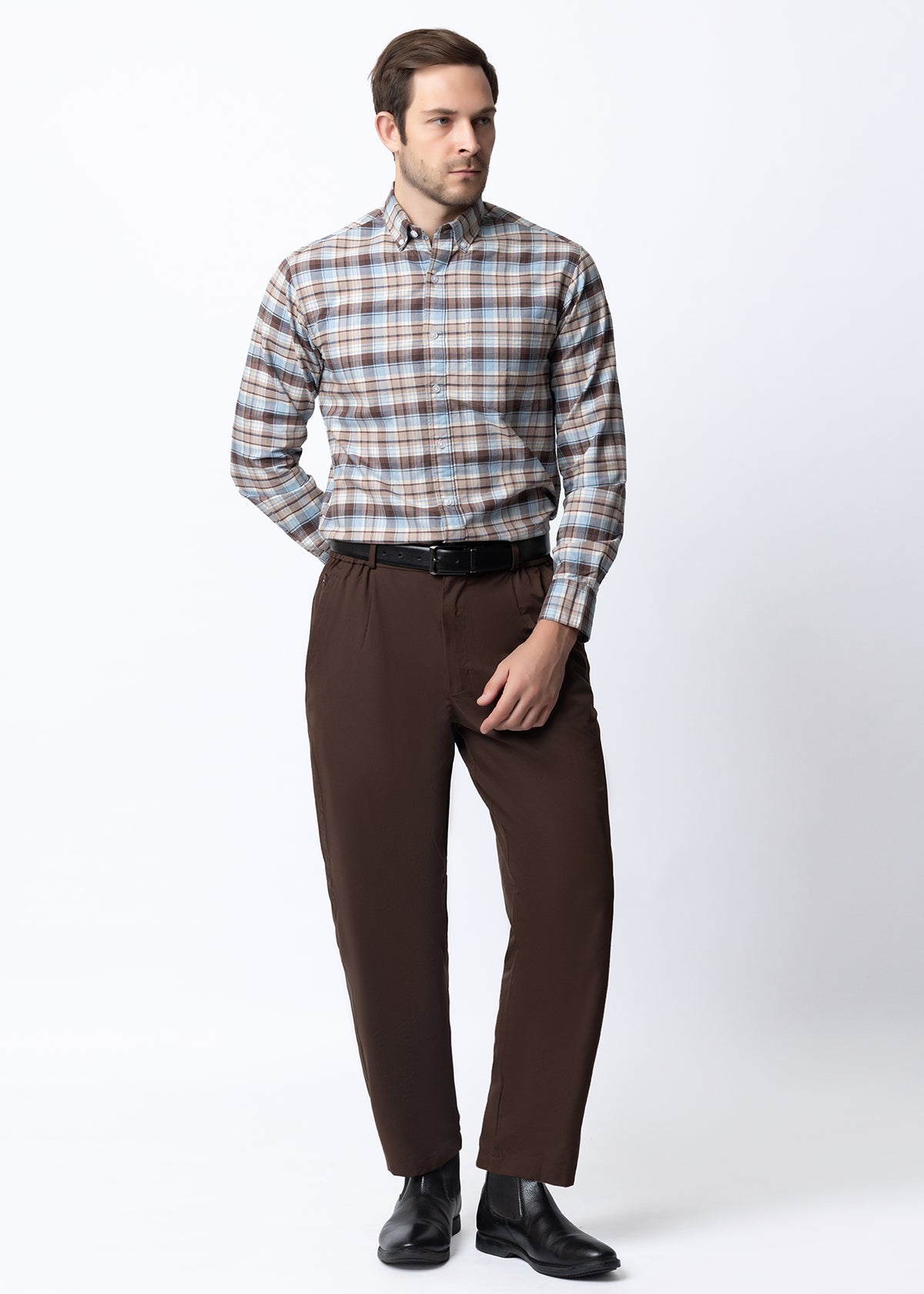 Brown & Blue plaid Regular Fit Shirt
