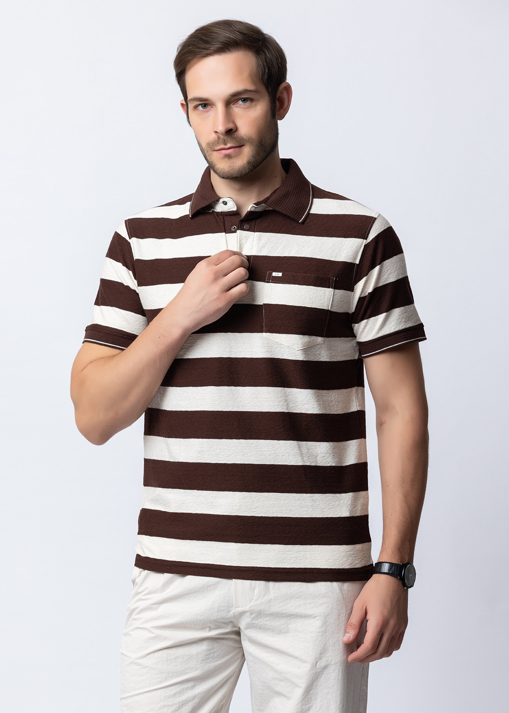 Coffee Striped Polo T-Shirt