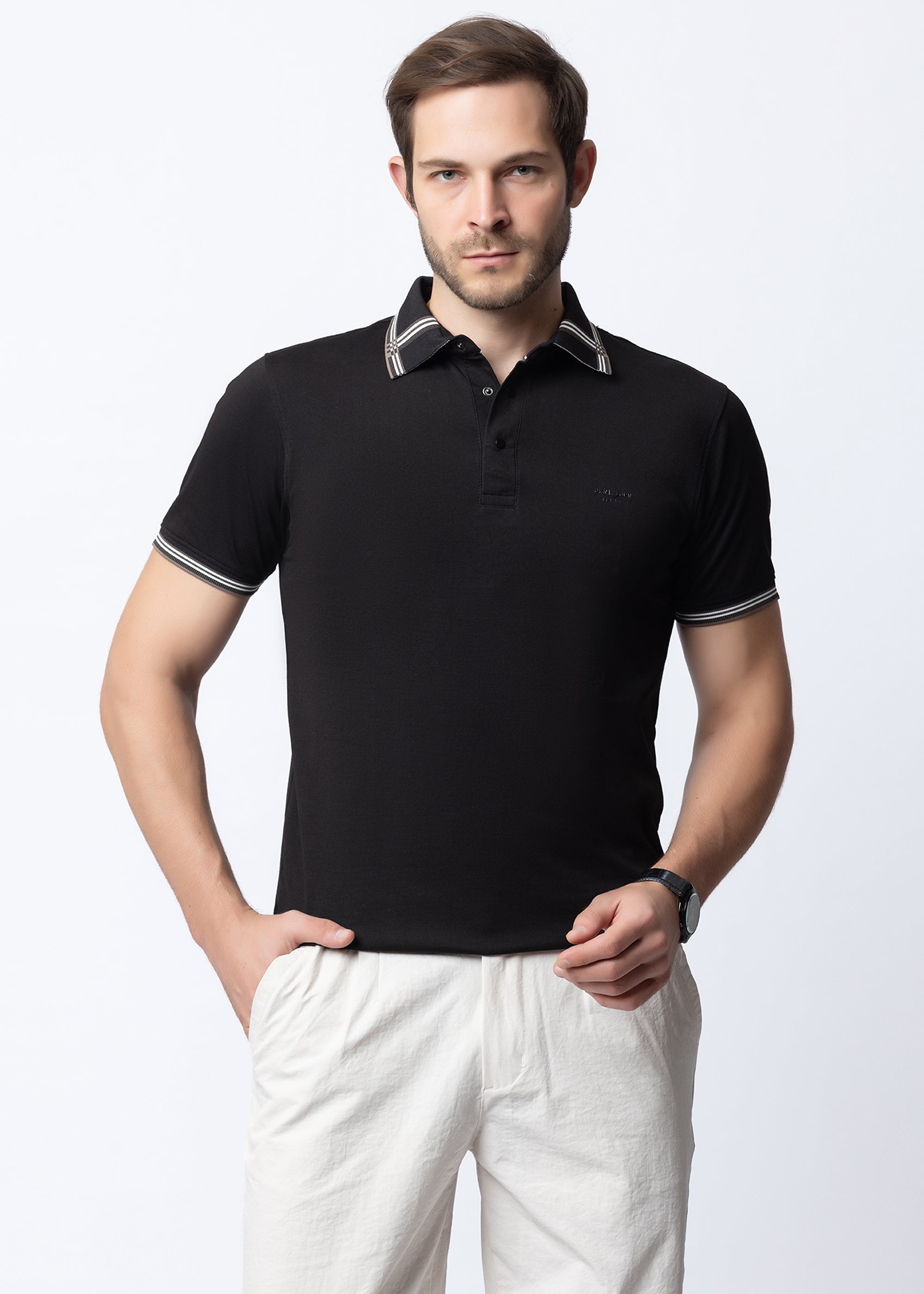 Black Tipped Collar Polo T-Shirt
