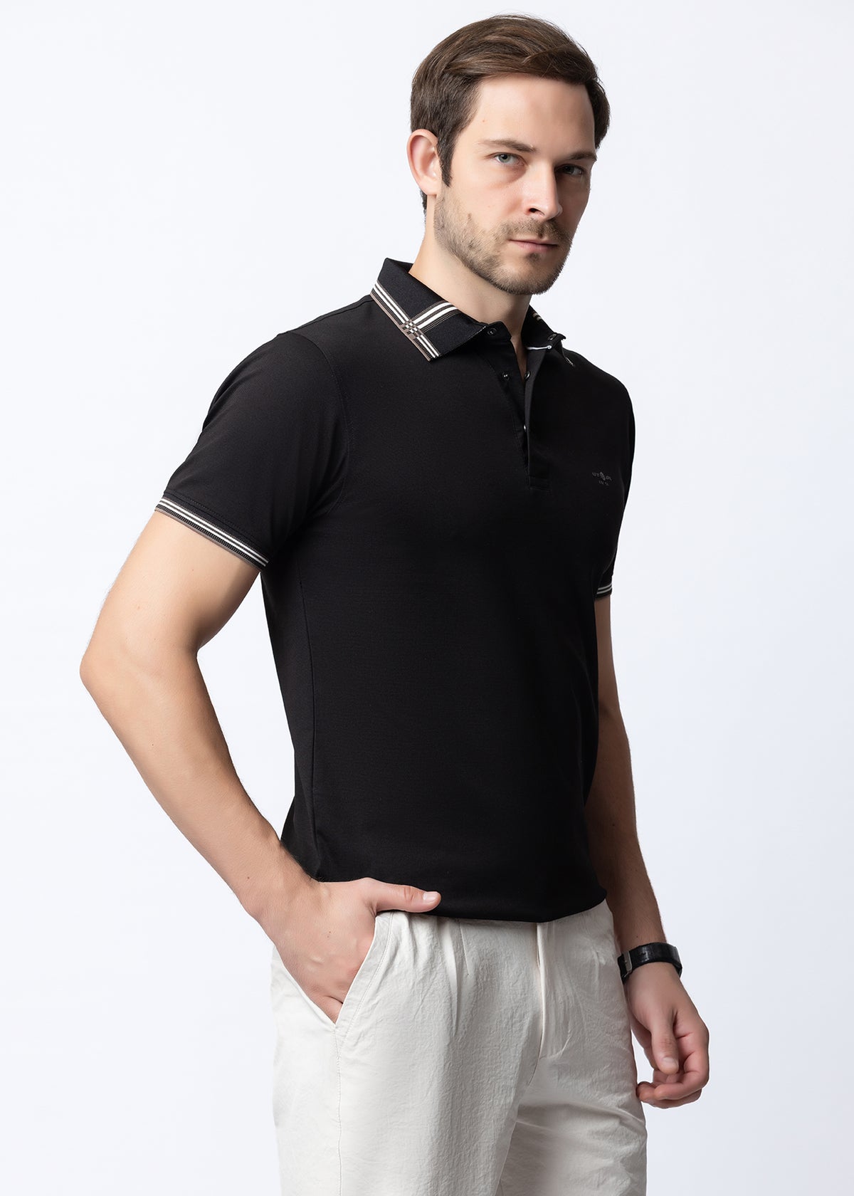 Black Tipped Collar Polo T-Shirt