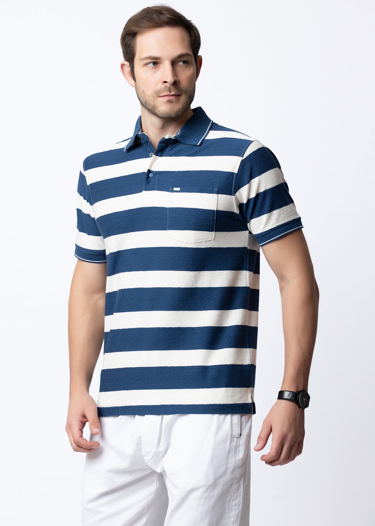 Blue Striped Polo T-Shirt