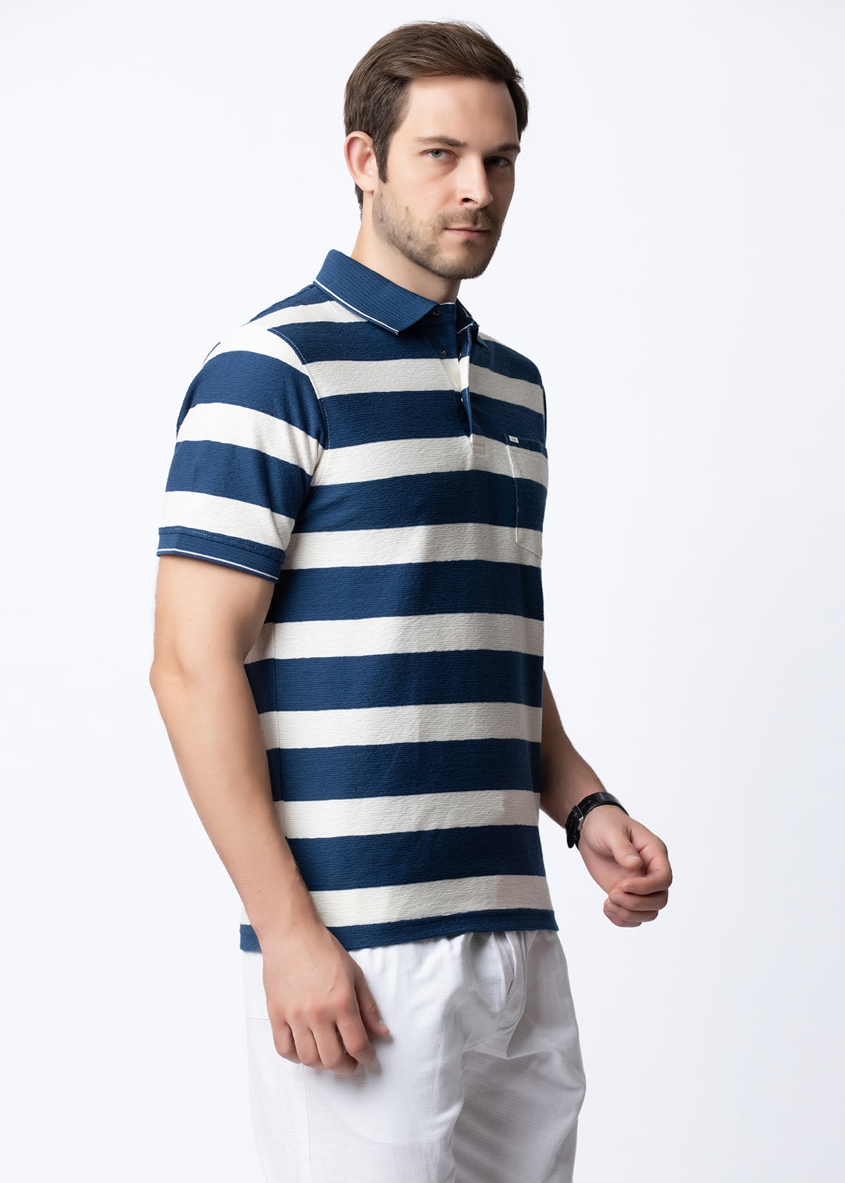 Blue Striped Polo T-Shirt