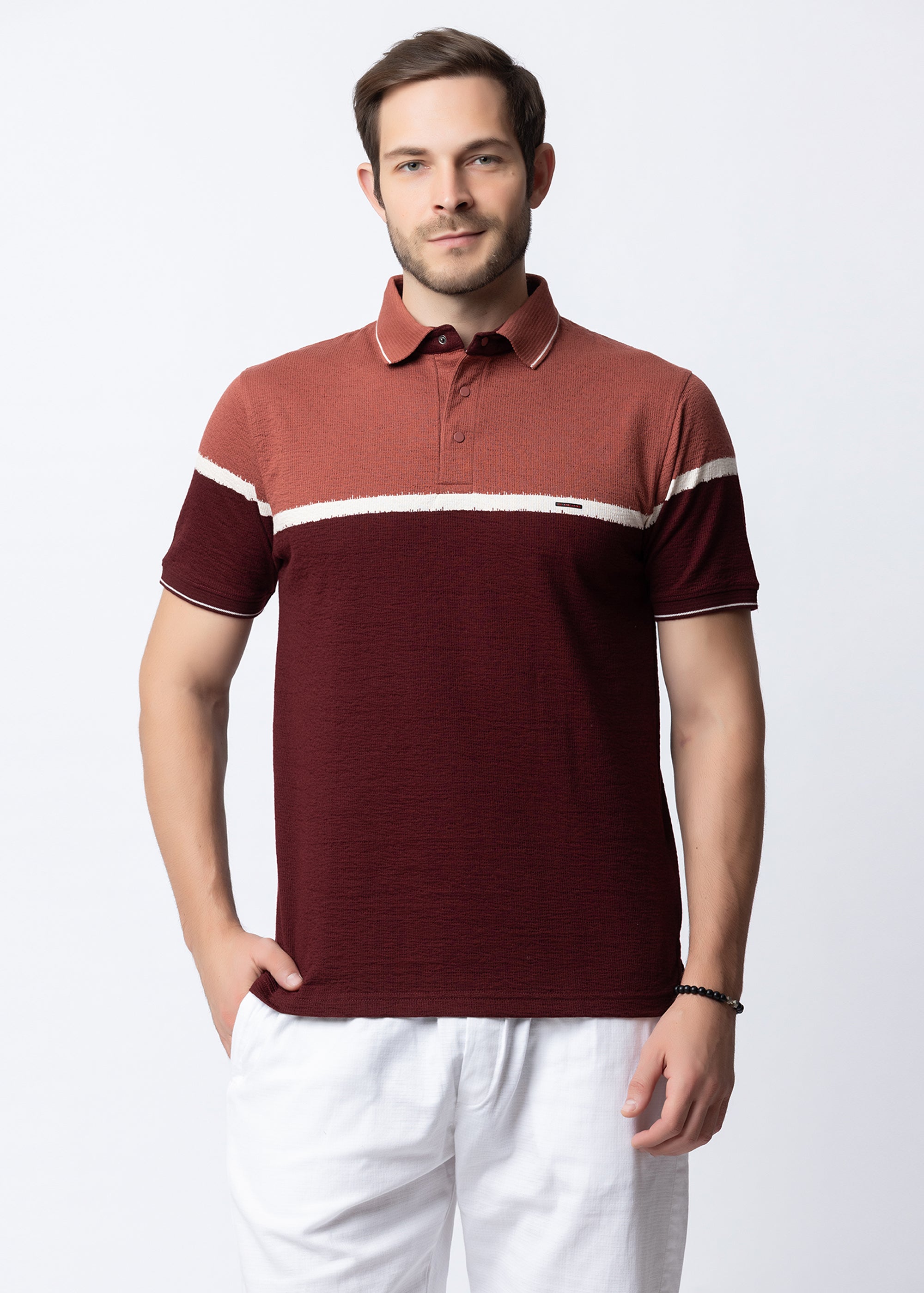 CORAL color block KNIT POLO SHIRT