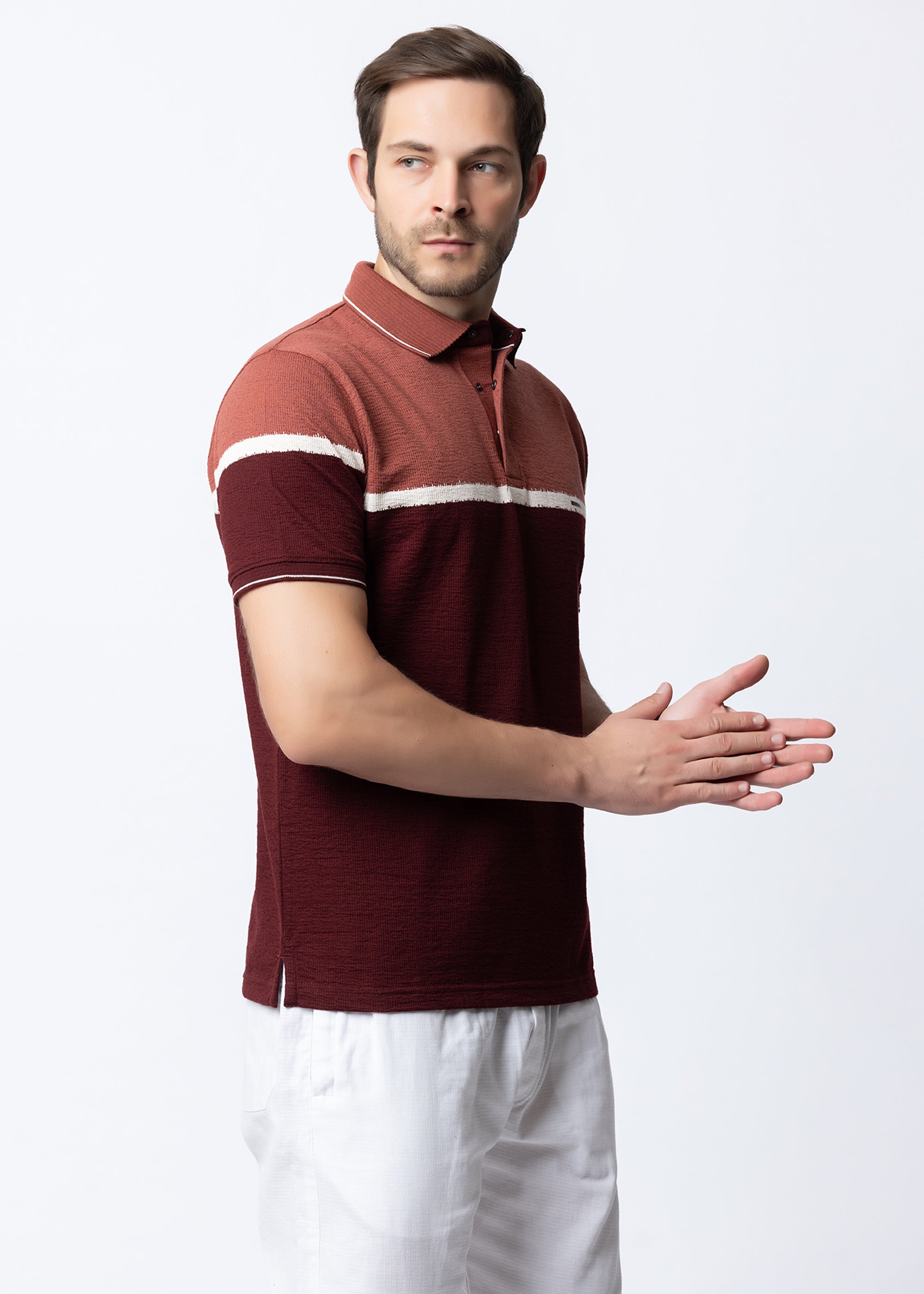 CORAL color block KNIT POLO SHIRT