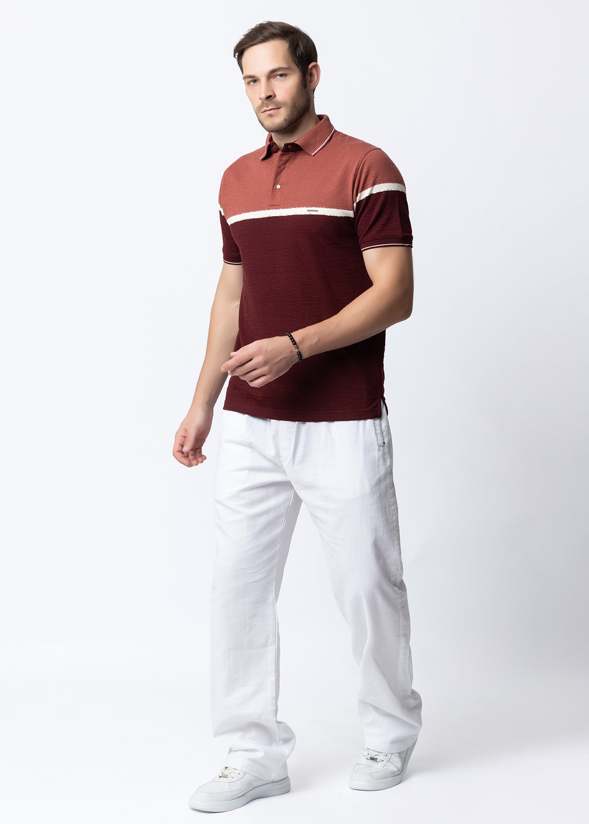 CORAL color block KNIT POLO SHIRT