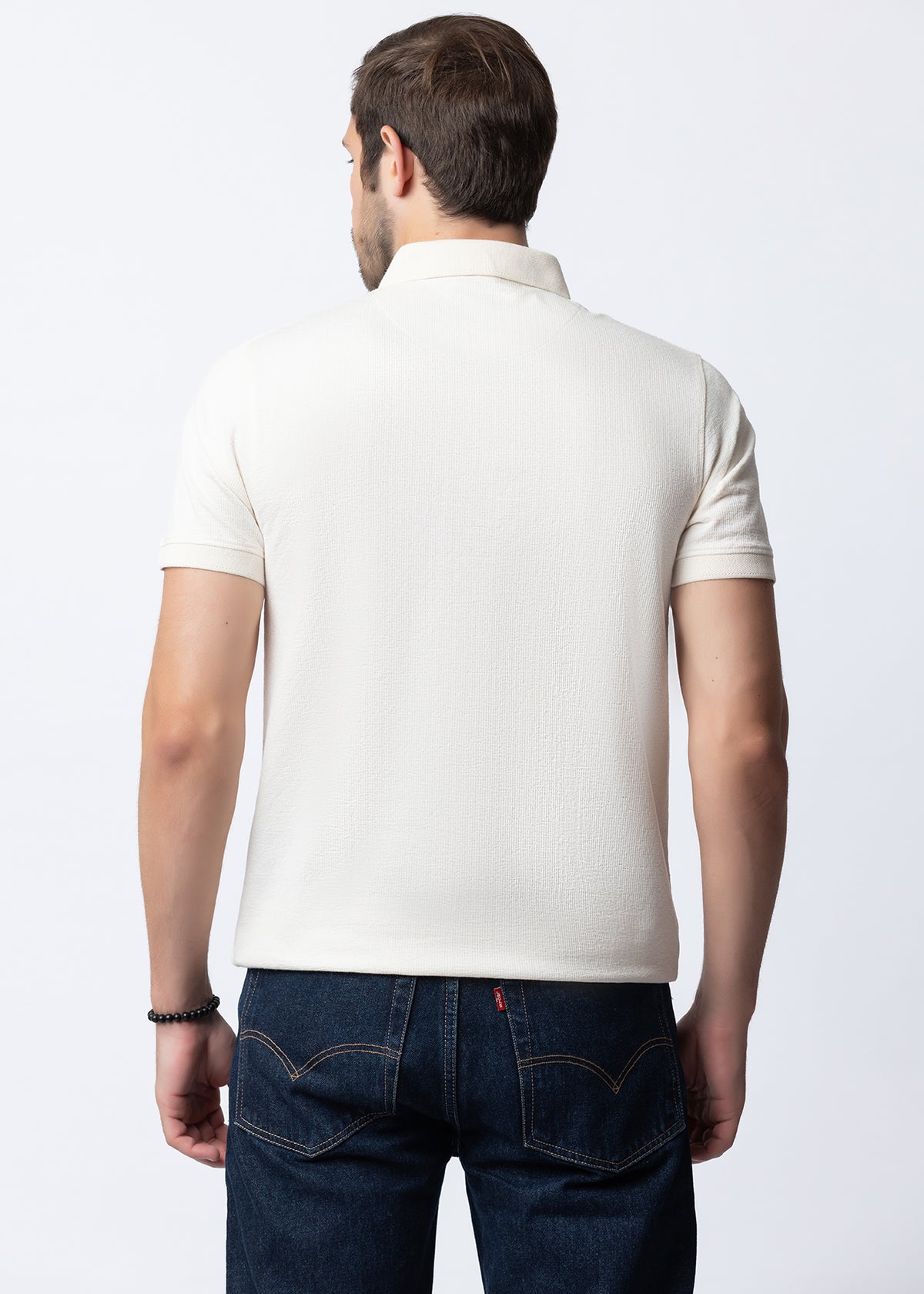 Ivory Textured Polo T-Shirt