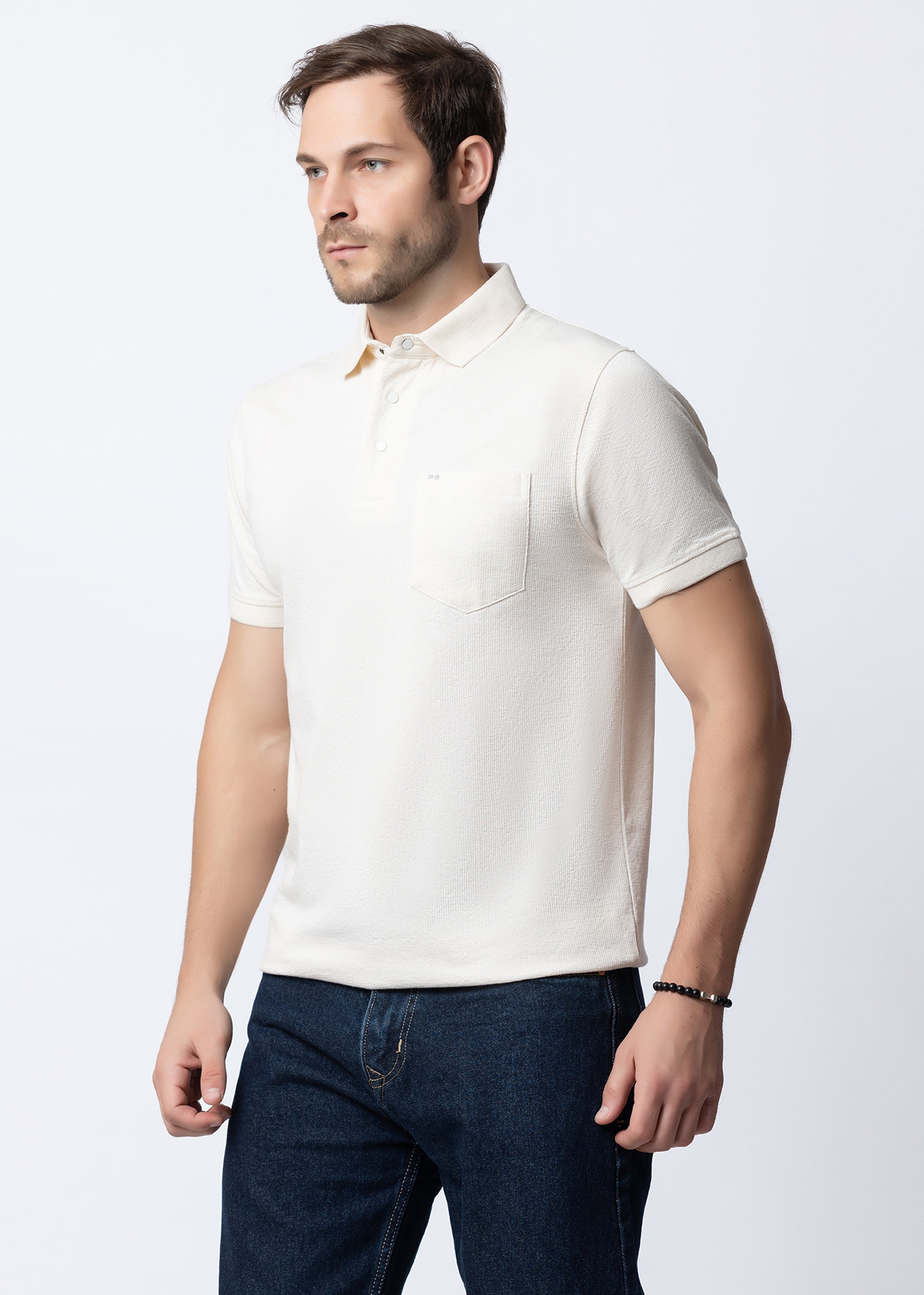 Ivory Textured Polo T-Shirt