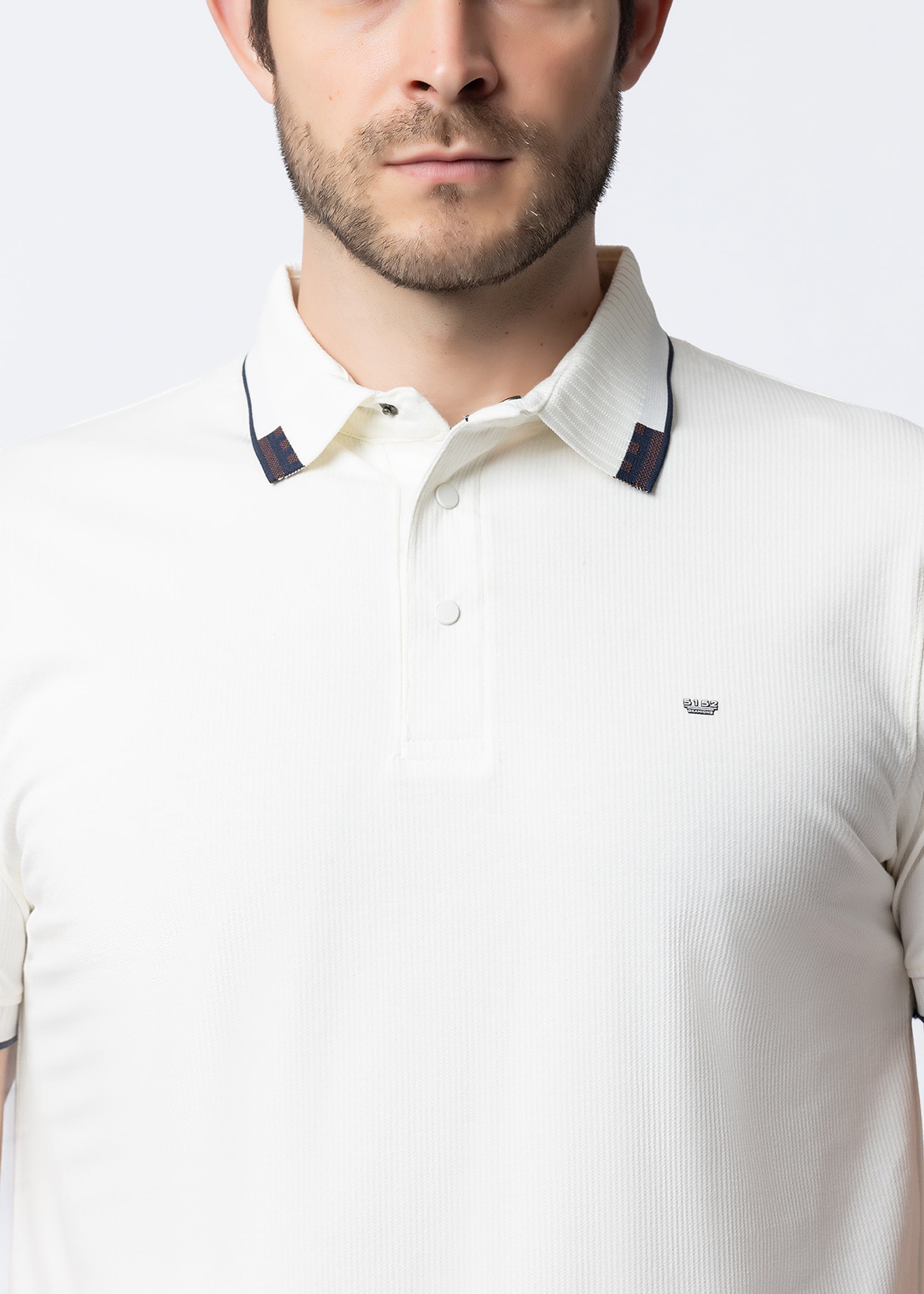 White Geometric Trim Polo T-Shirt