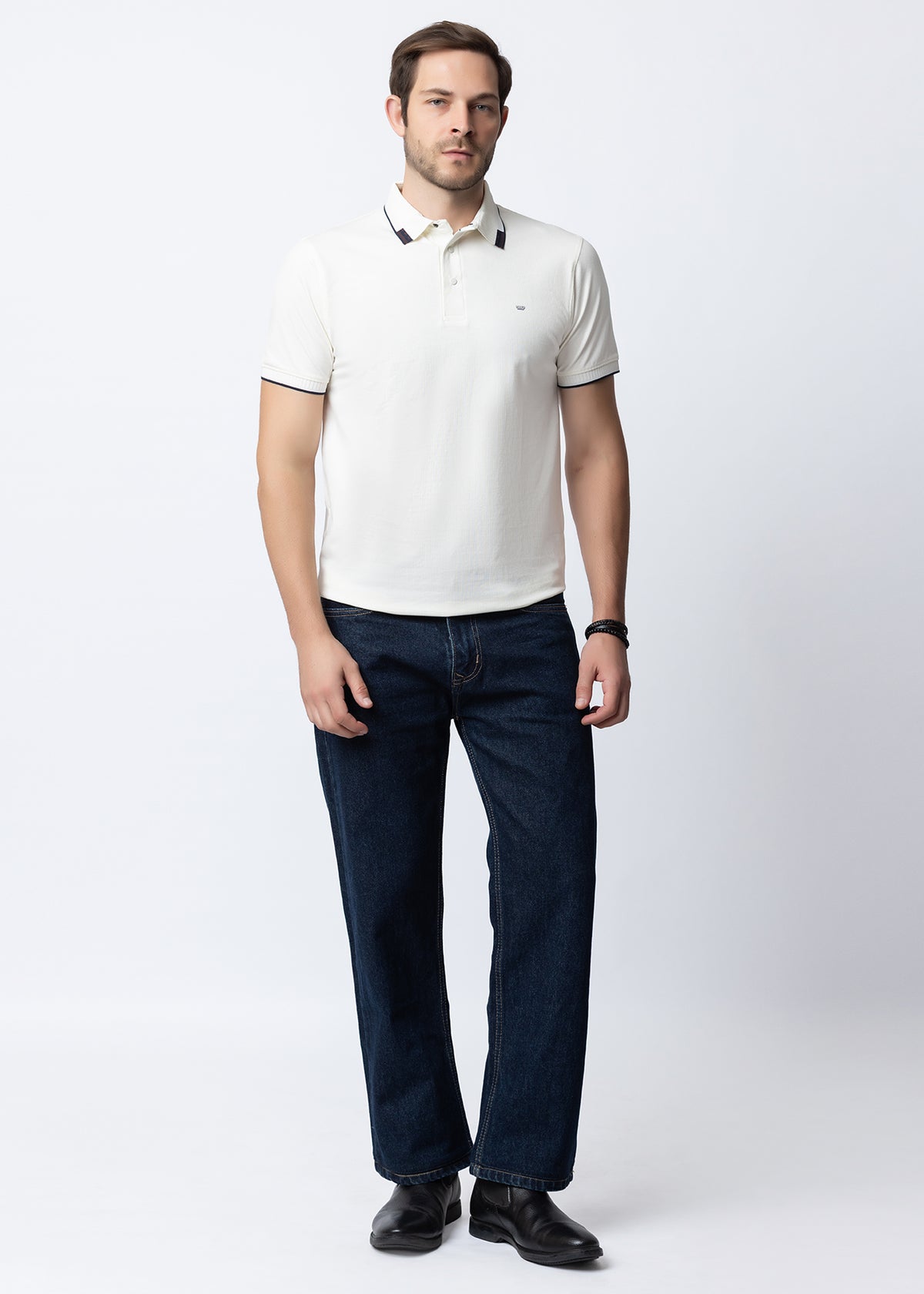 White Geometric Trim Polo T-Shirt