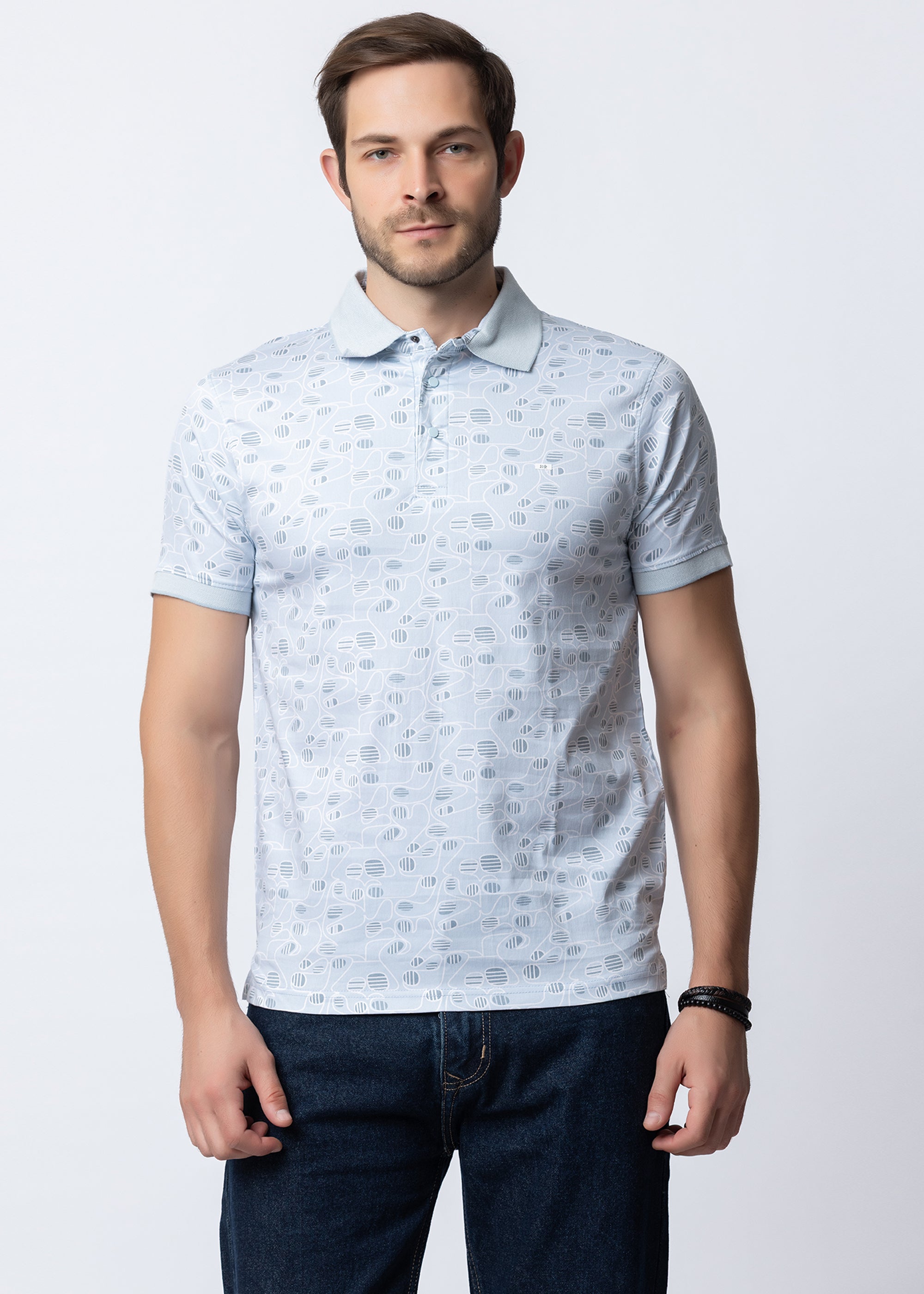 Sky Geometric Printed Polo T-Shirt