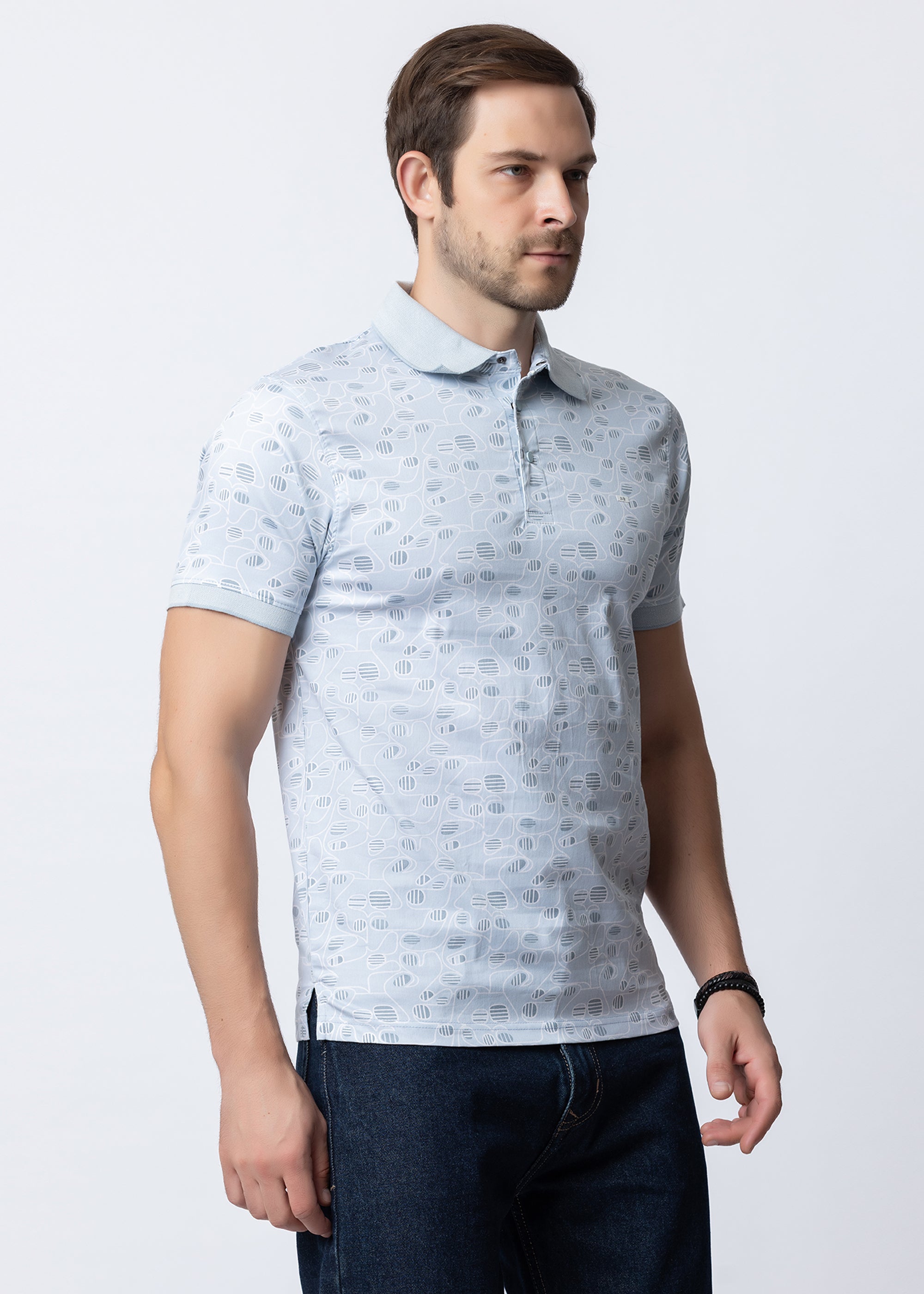 Sky Geometric Printed Polo T-Shirt
