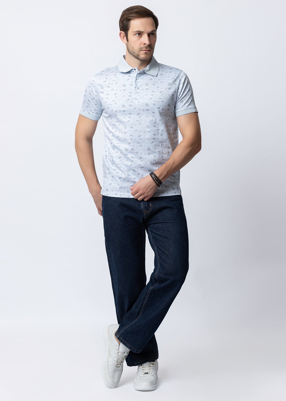 Sky Geometric Printed Polo T-Shirt
