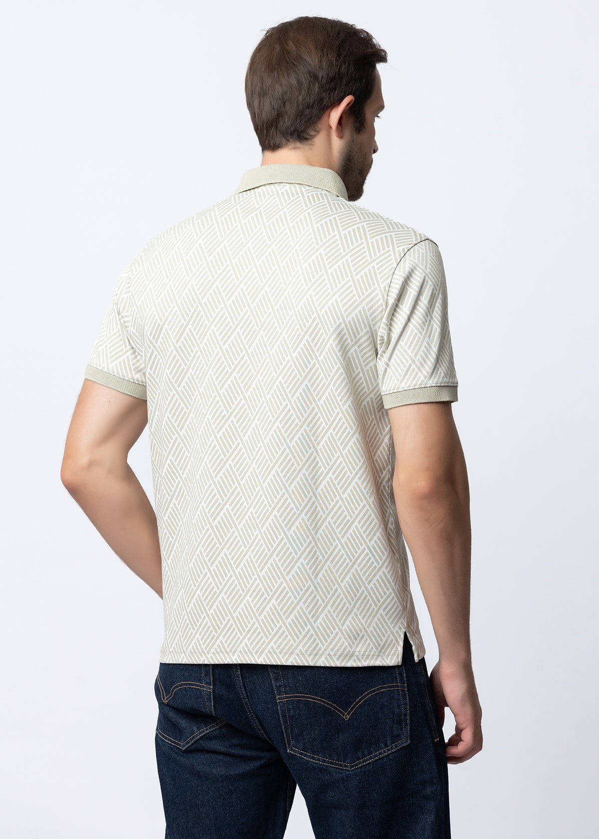 OLIVE geometric POLO SHIRT