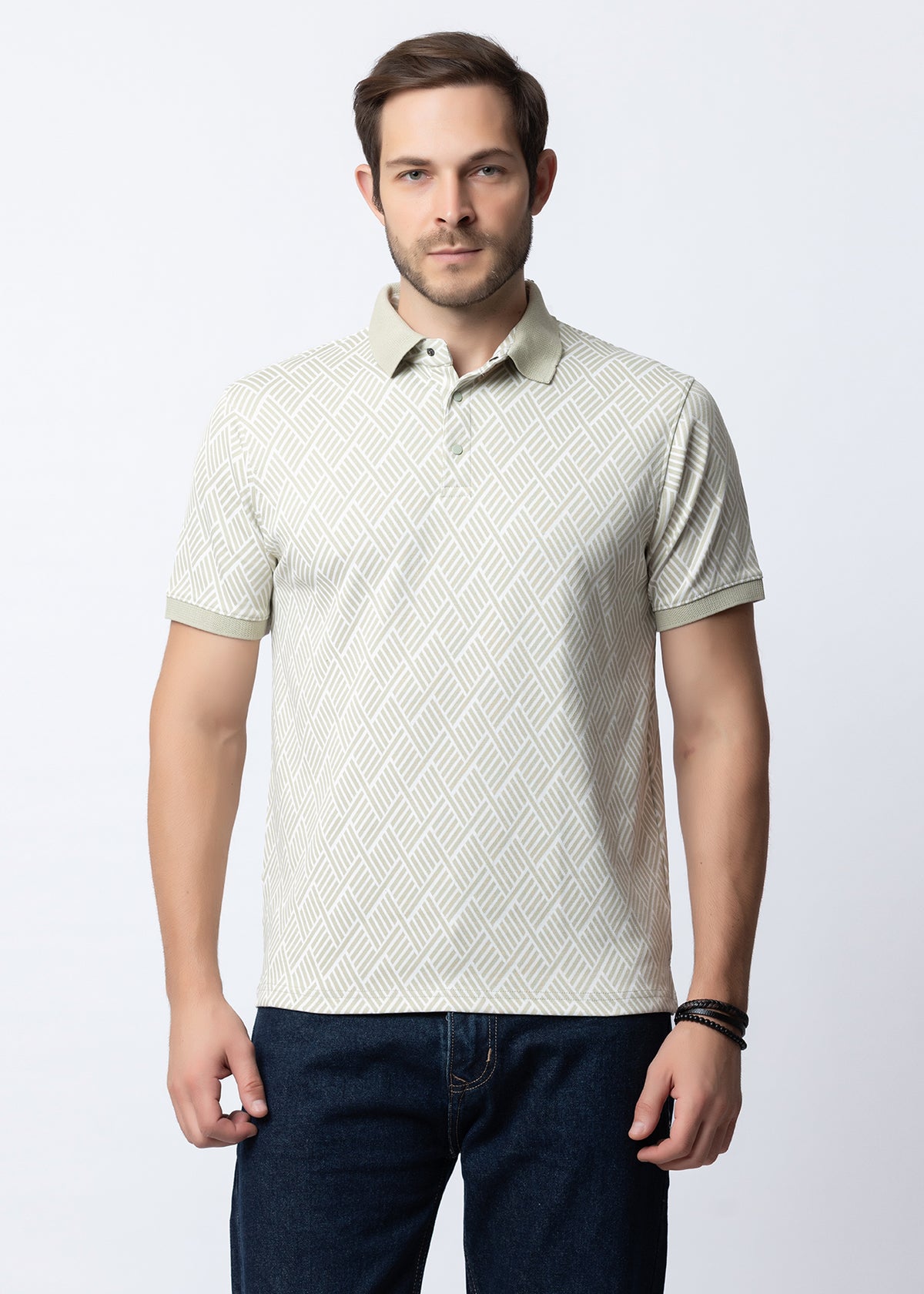 OLIVE geometric POLO SHIRT