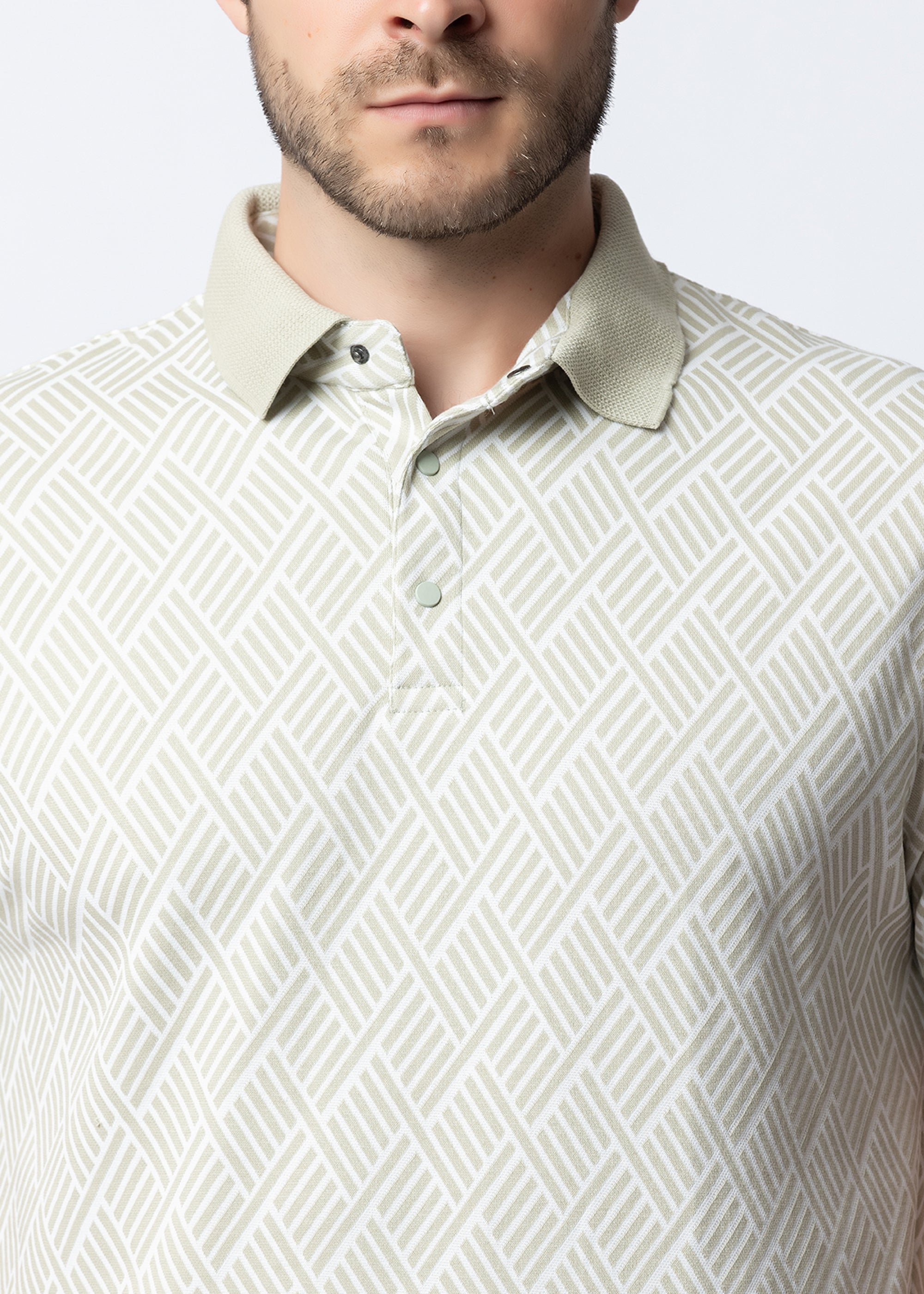 OLIVE geometric POLO SHIRT