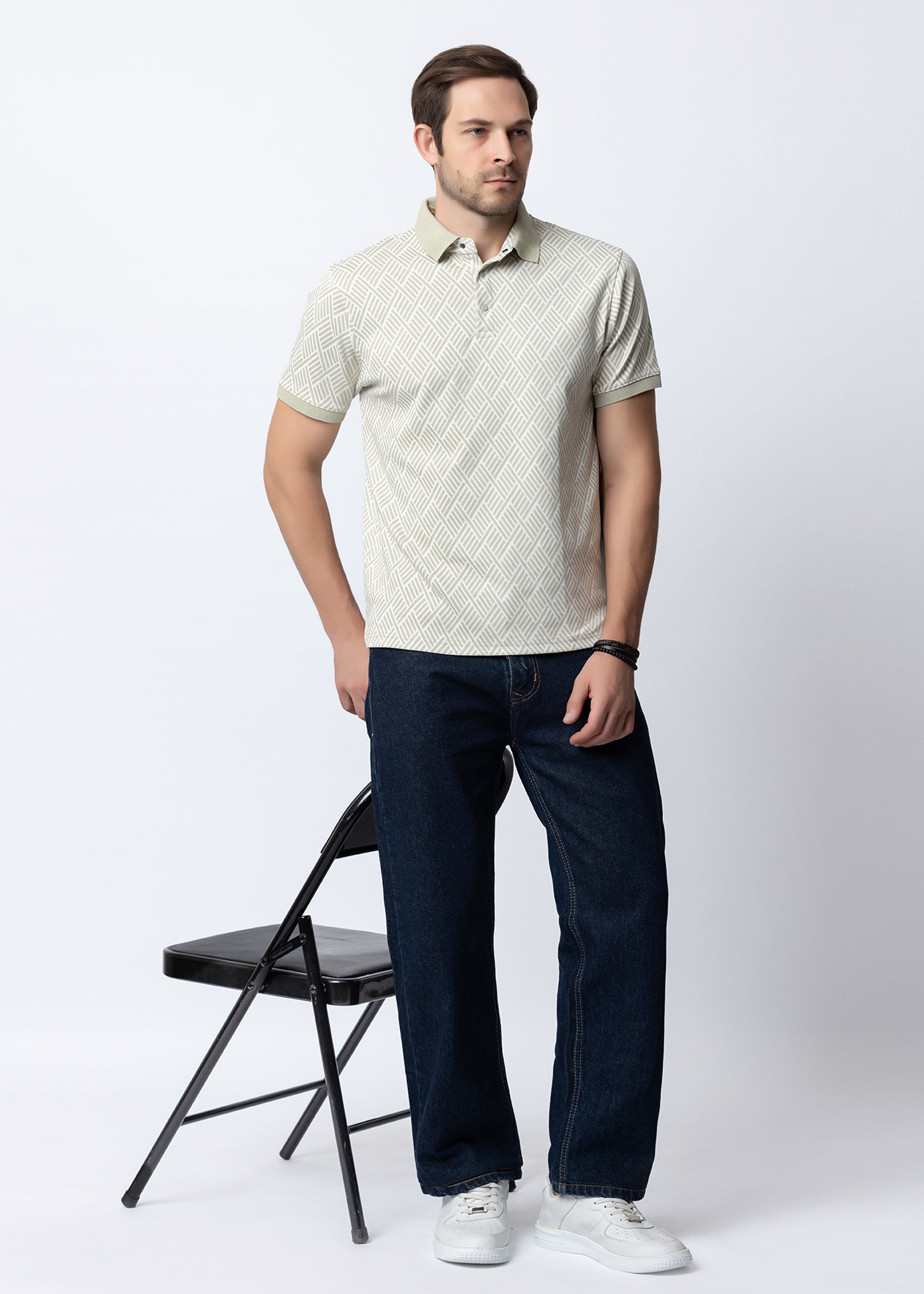 OLIVE geometric POLO SHIRT