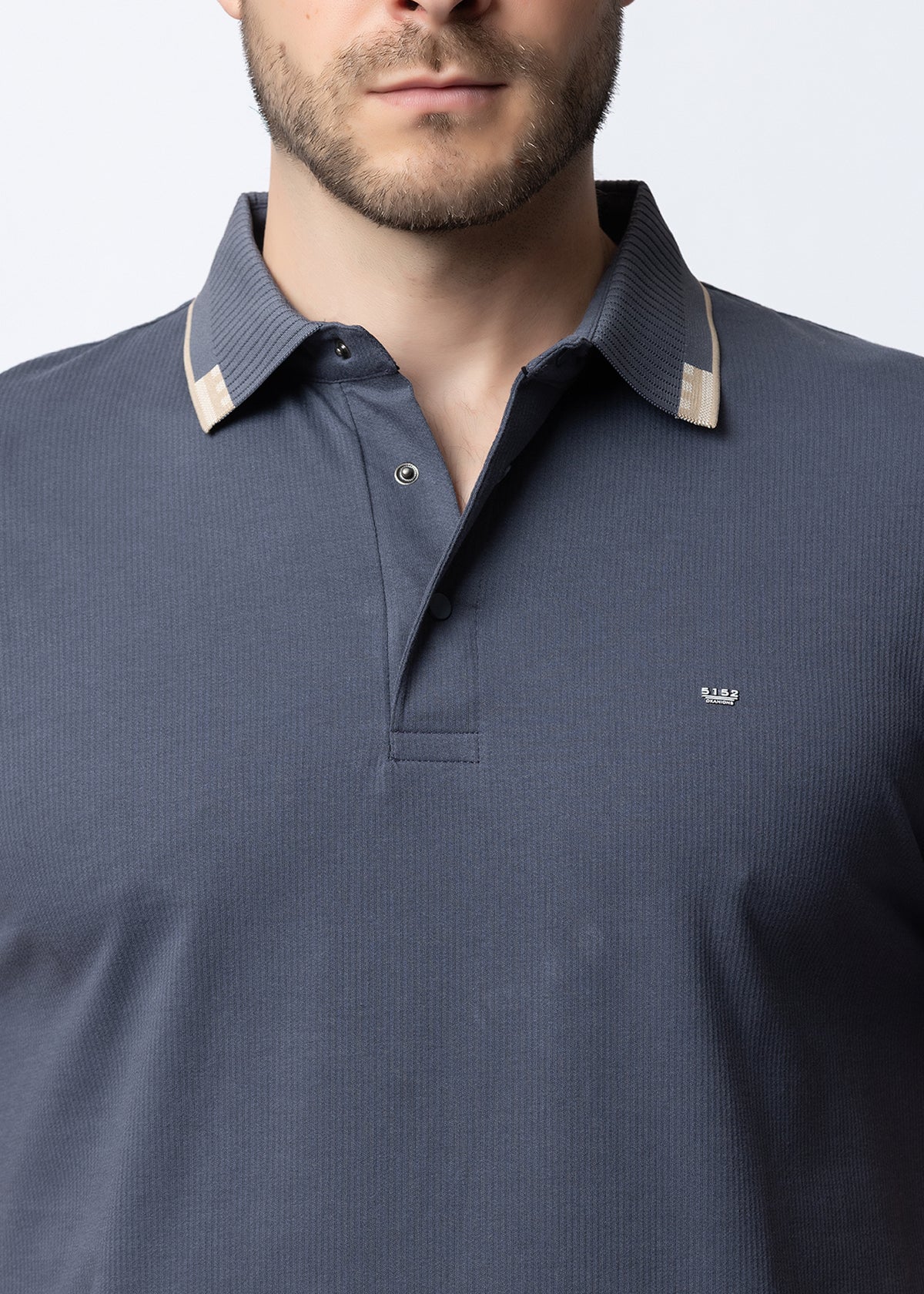 D.Grey Geometric Trim Polo T-Shirt
