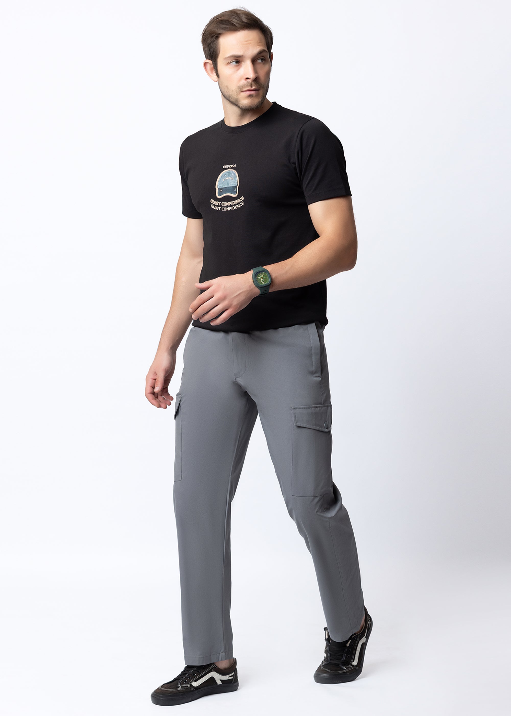 GREY STRAIGHT FIT ATHLEISURE CARGO PANT