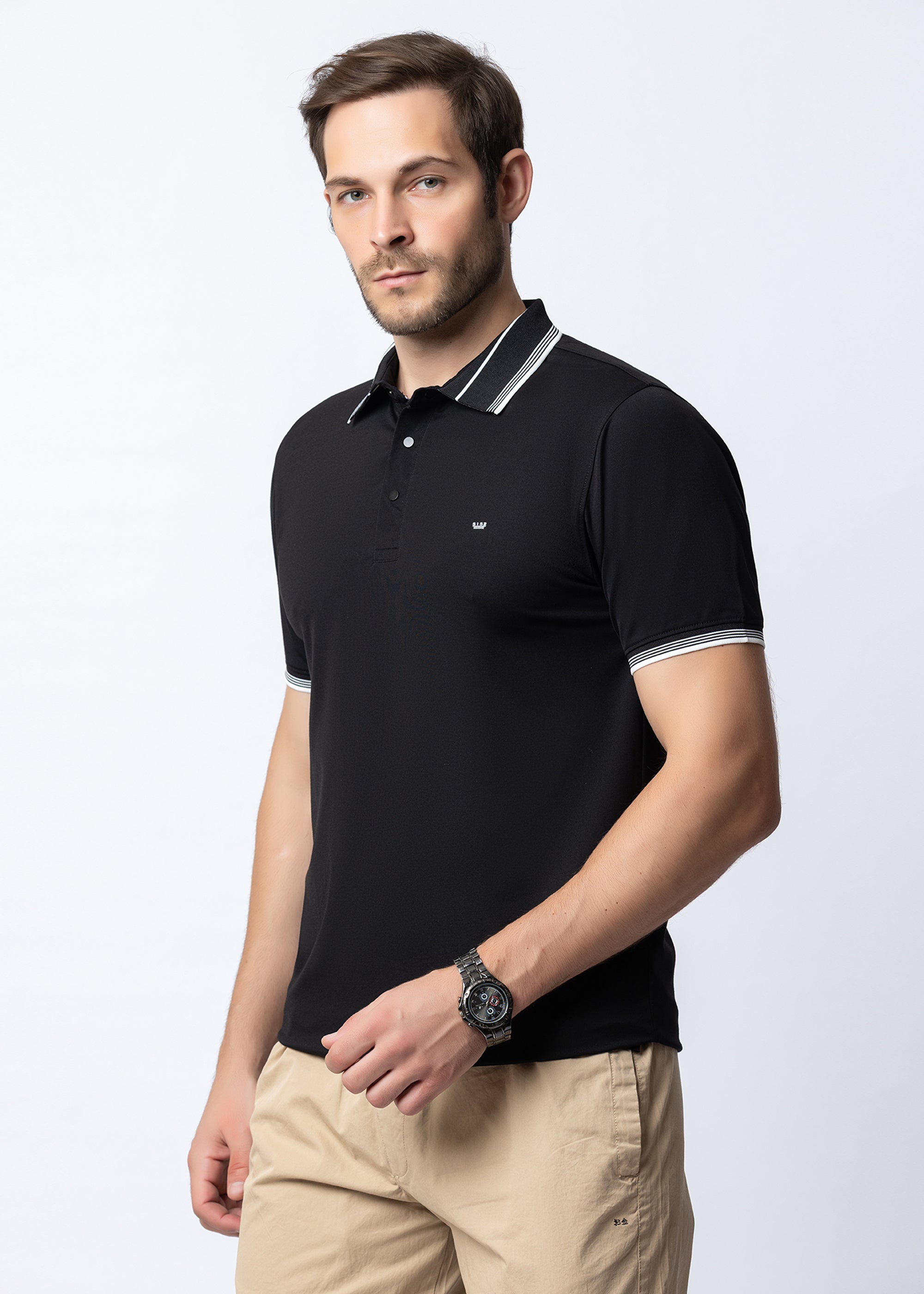 Black Contrast Tipped Polo T-Shirt