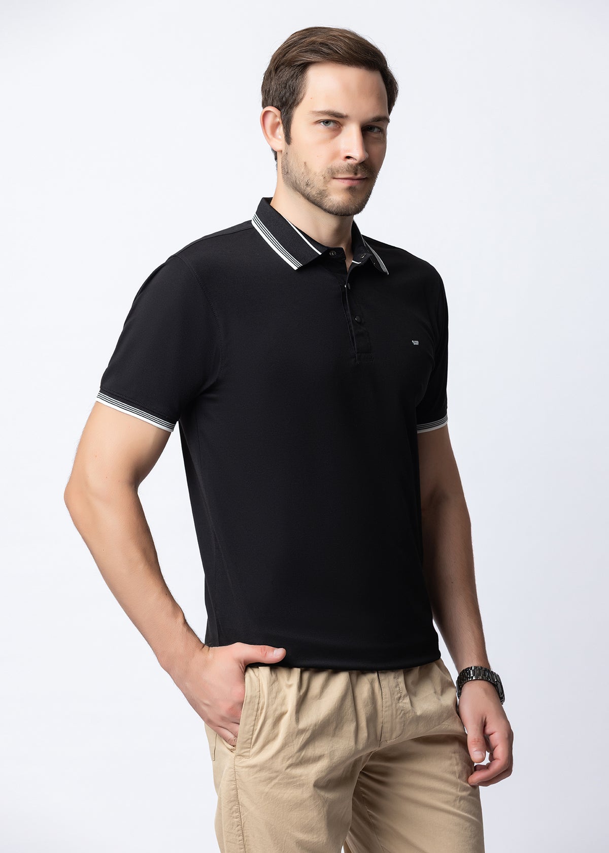 Black Contrast Tipped Polo T-Shirt