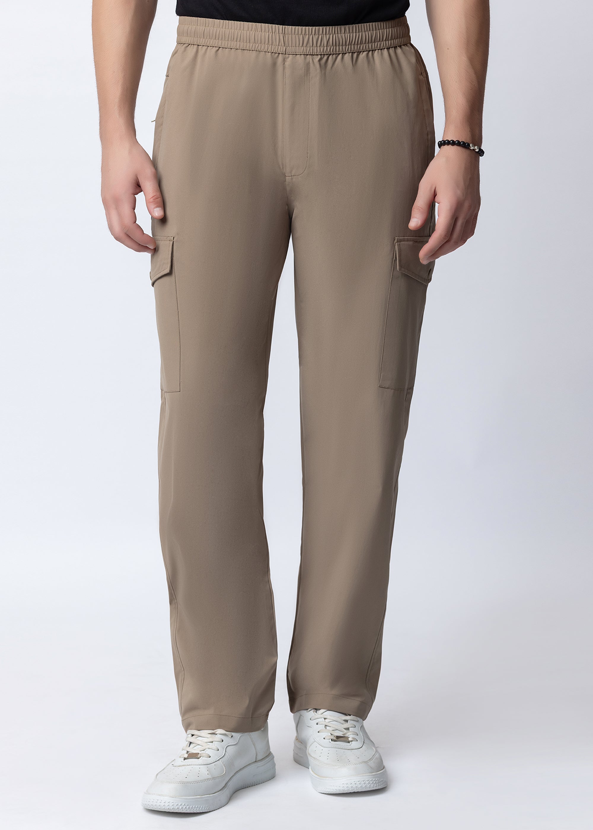 KHAKI STRAIGHT FIT ATHLEISURE CARGO PANT
