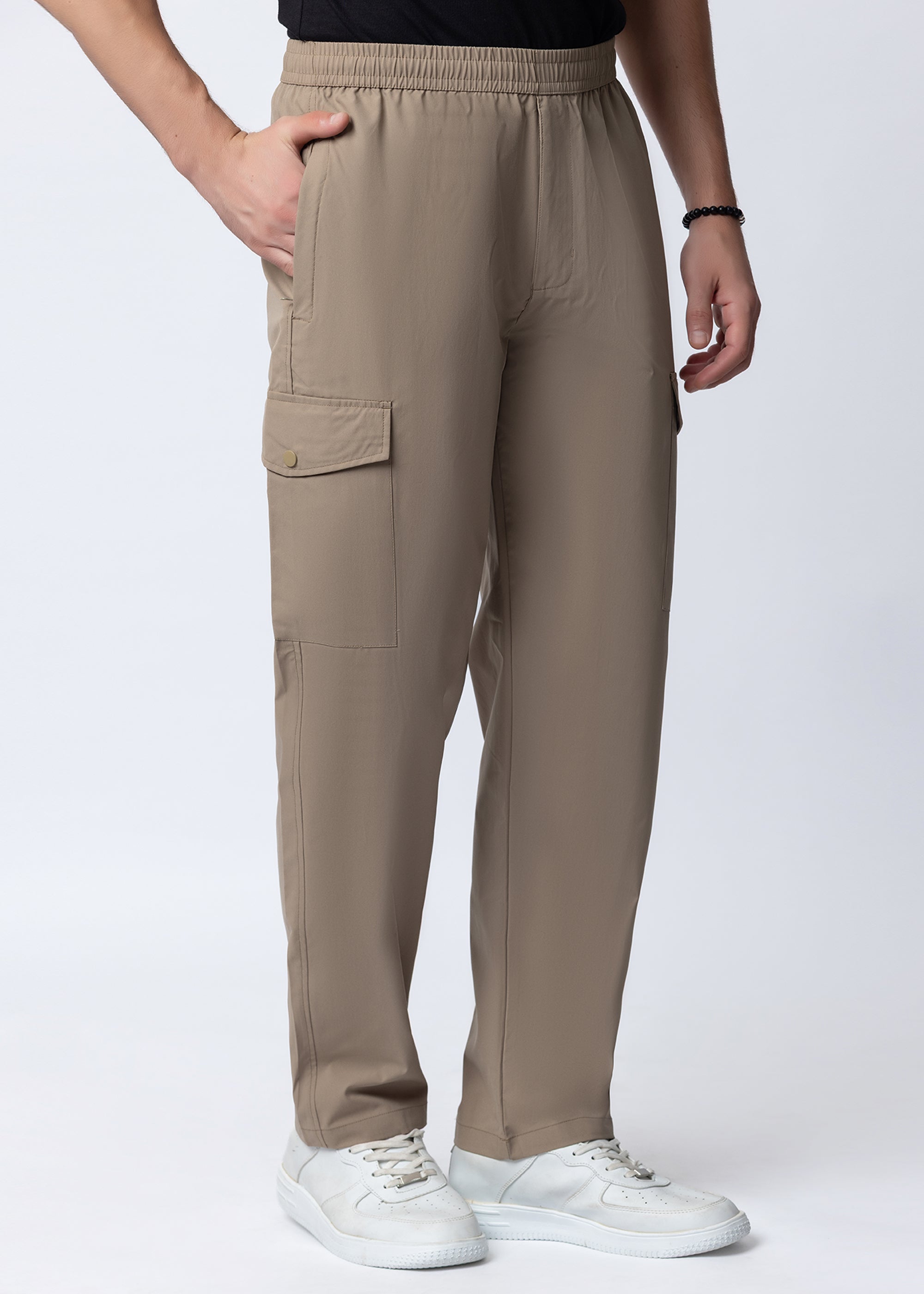 KHAKI STRAIGHT FIT ATHLEISURE CARGO PANT