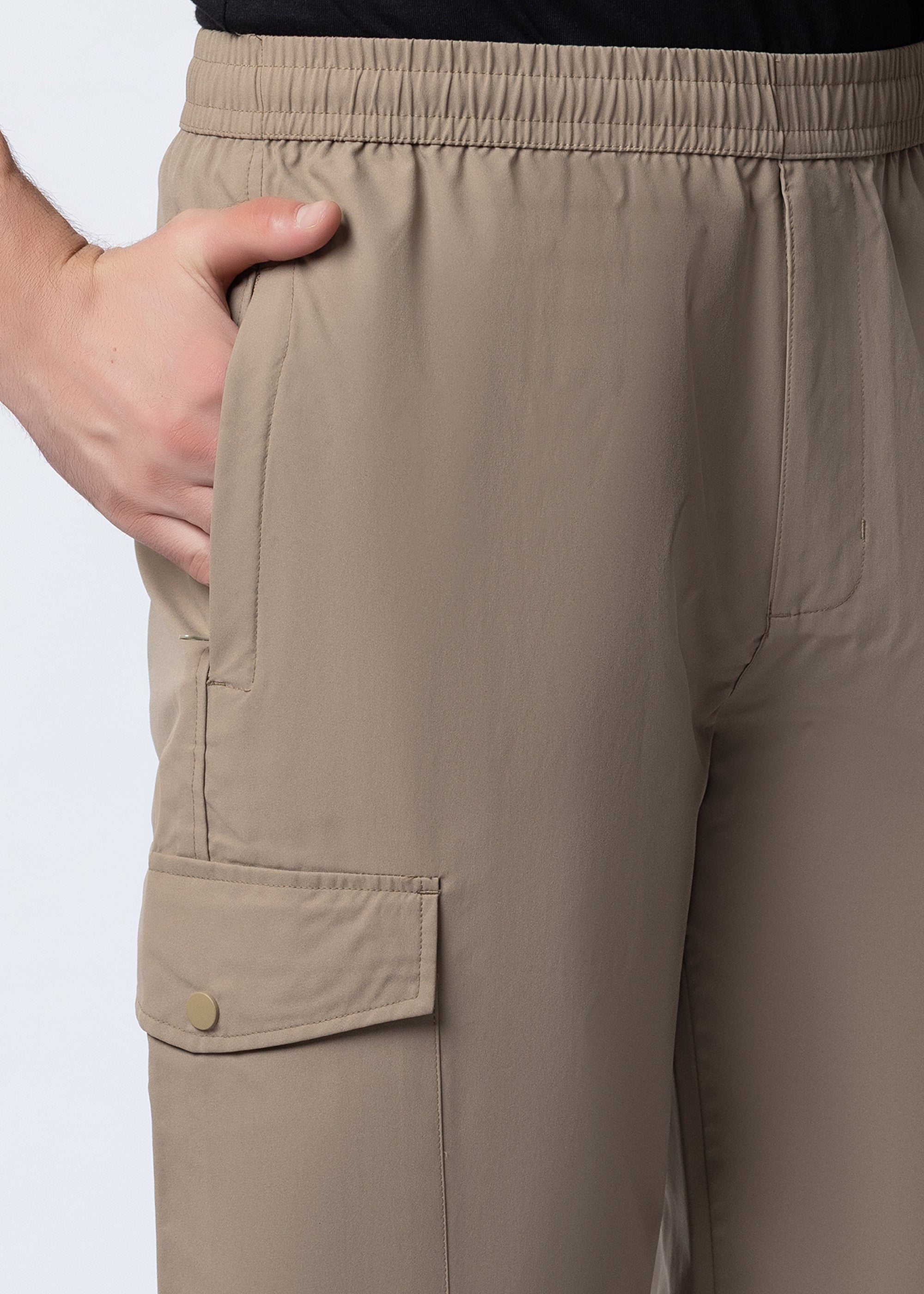 KHAKI STRAIGHT FIT ATHLEISURE CARGO PANT