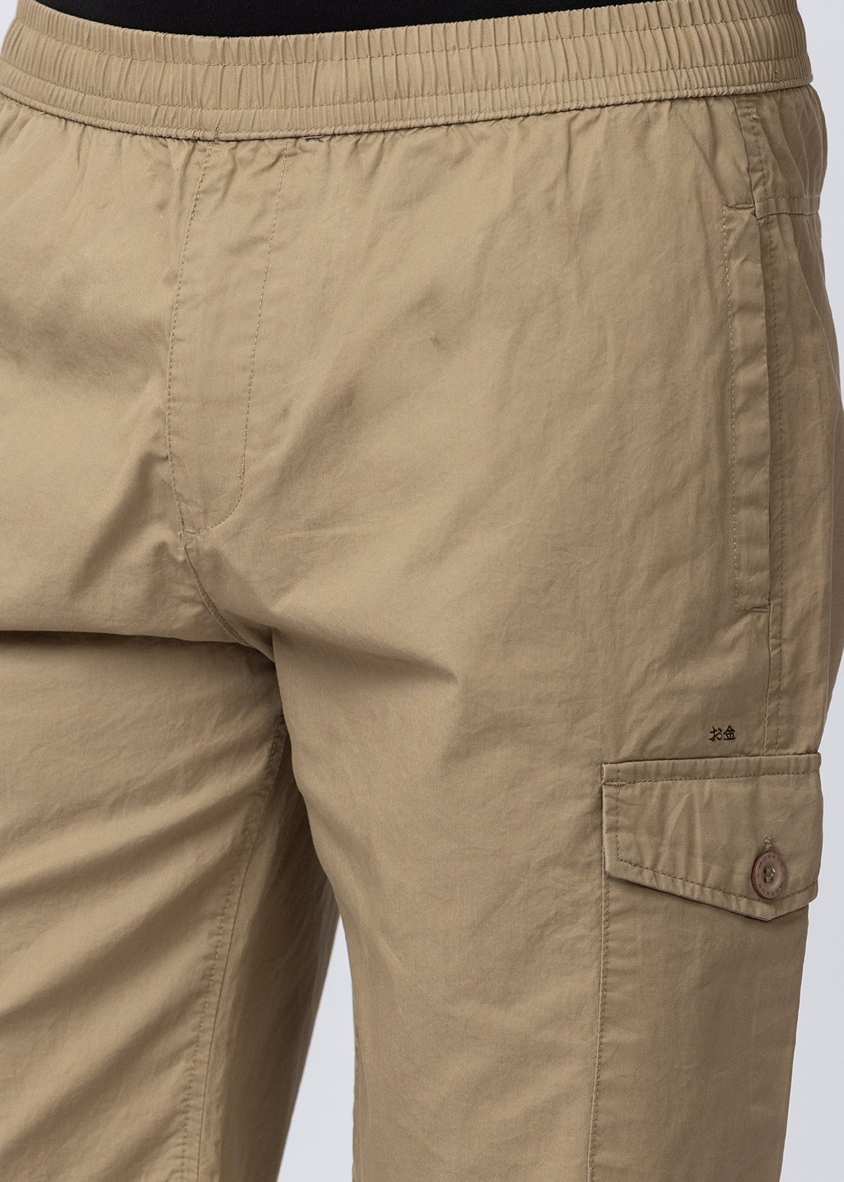 KHAKI SOLID COTTON UTILITY SHORTS