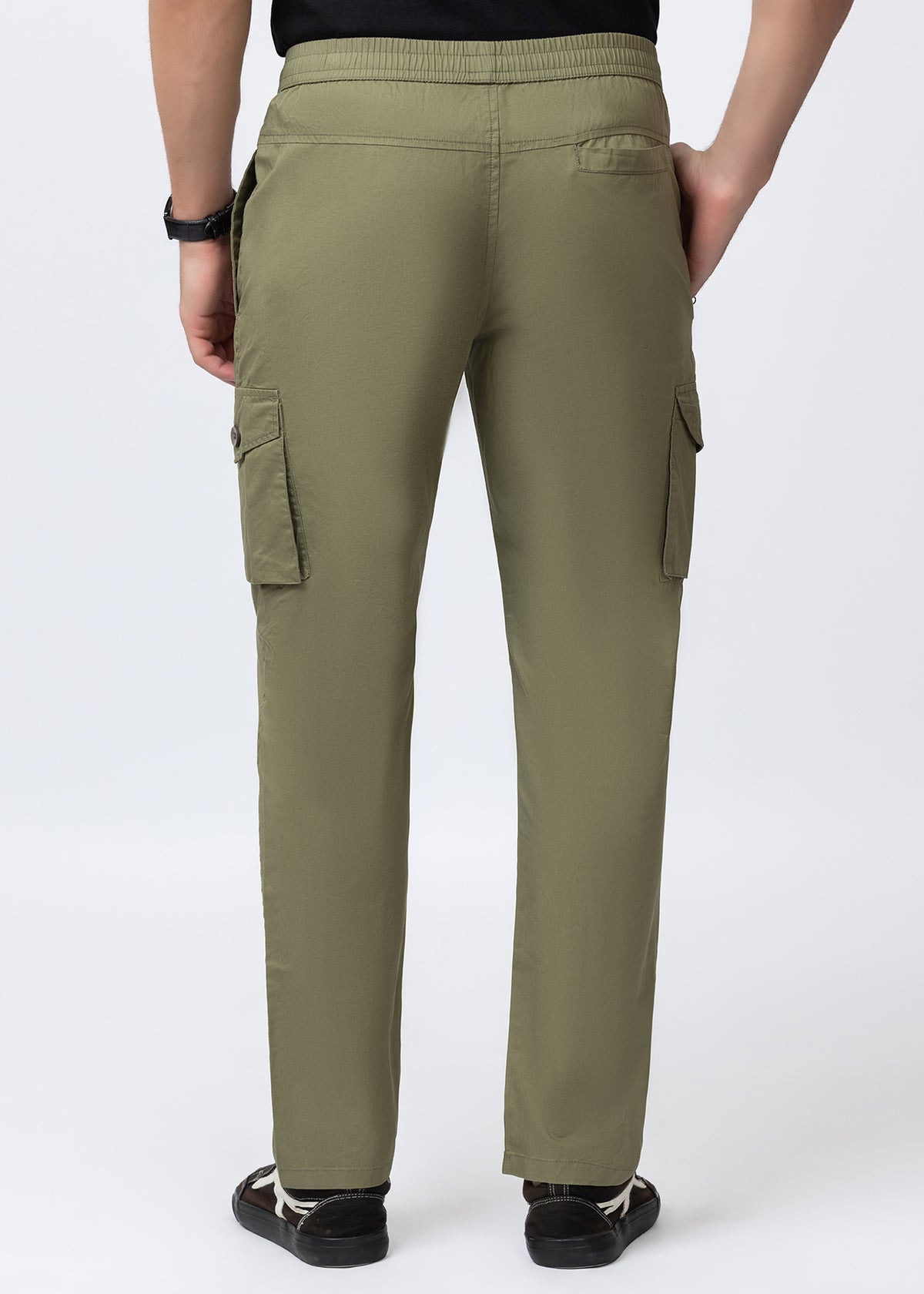 OLIVE SOLID COTTON UTILITY PANT