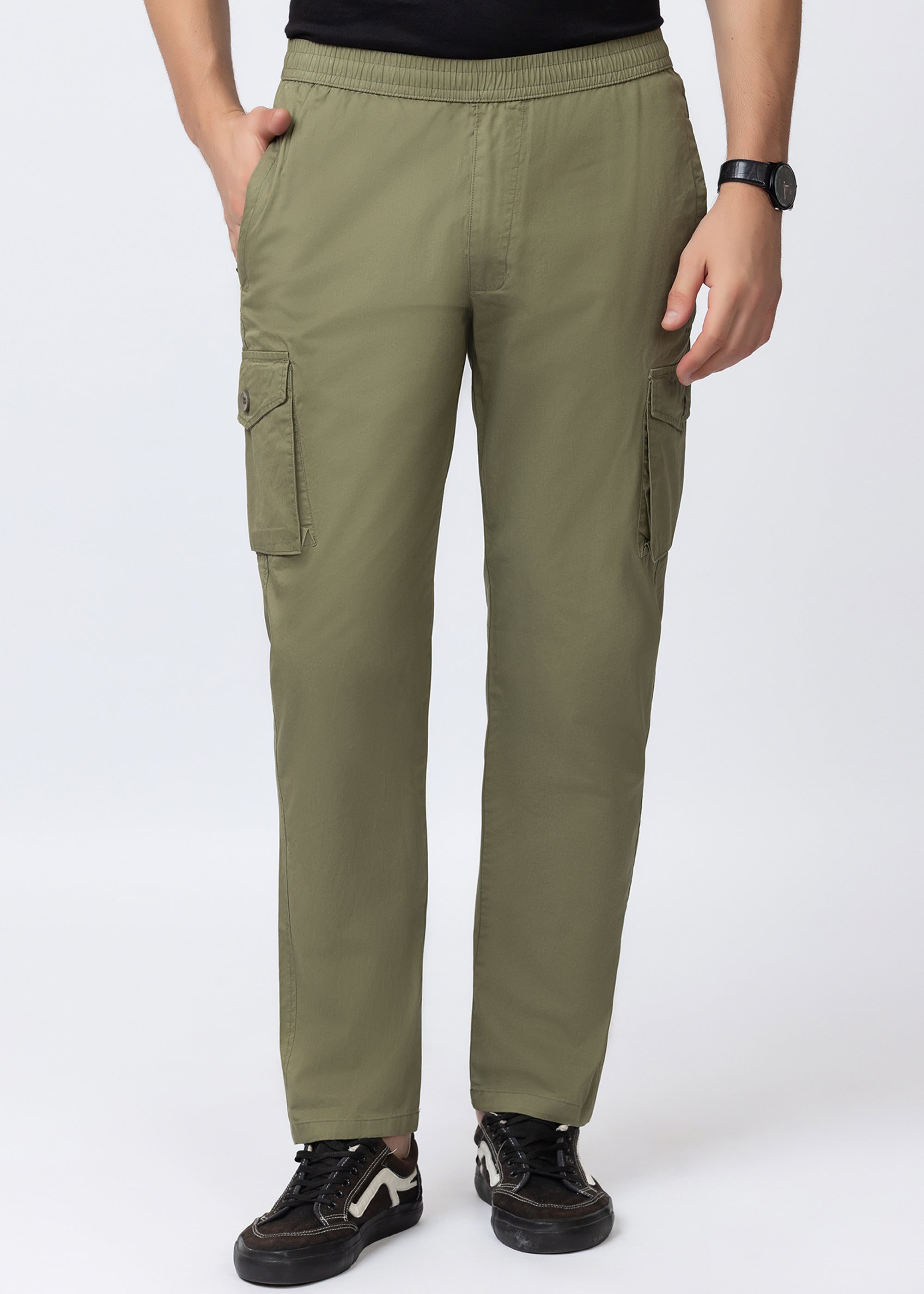 OLIVE SOLID COTTON UTILITY PANT