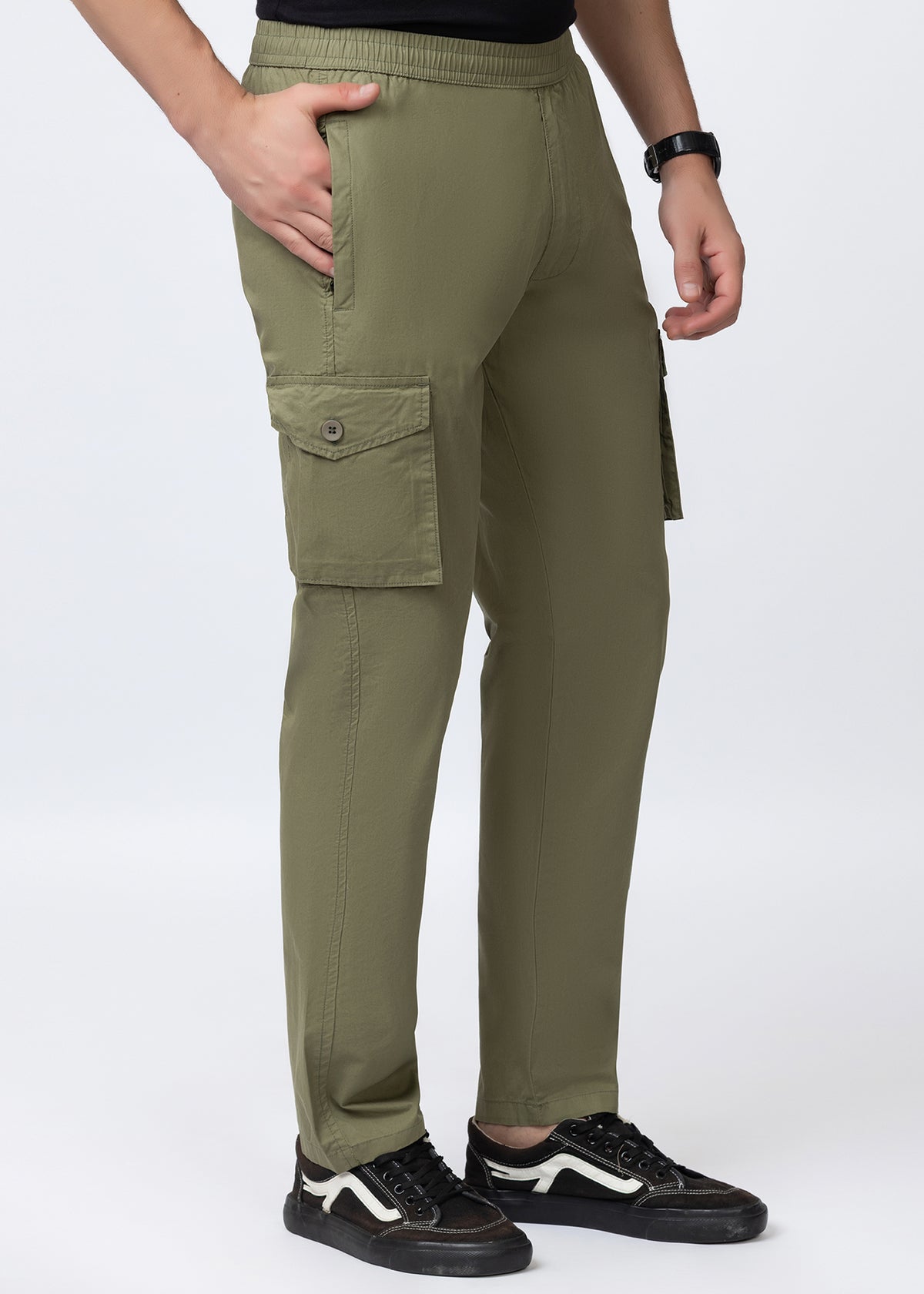 OLIVE SOLID COTTON UTILITY PANT