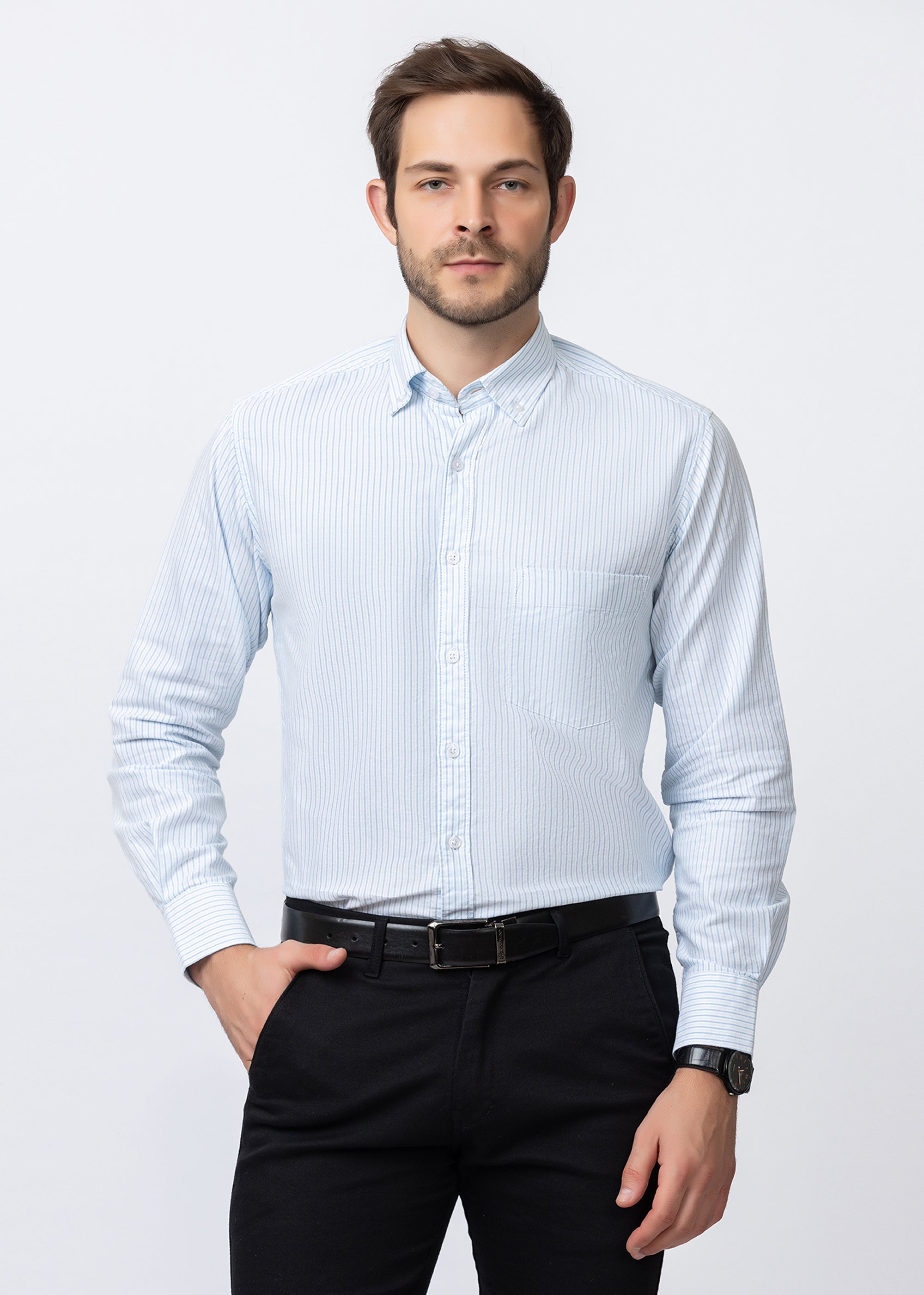 Blue Engineered Stripe Formal Shirt