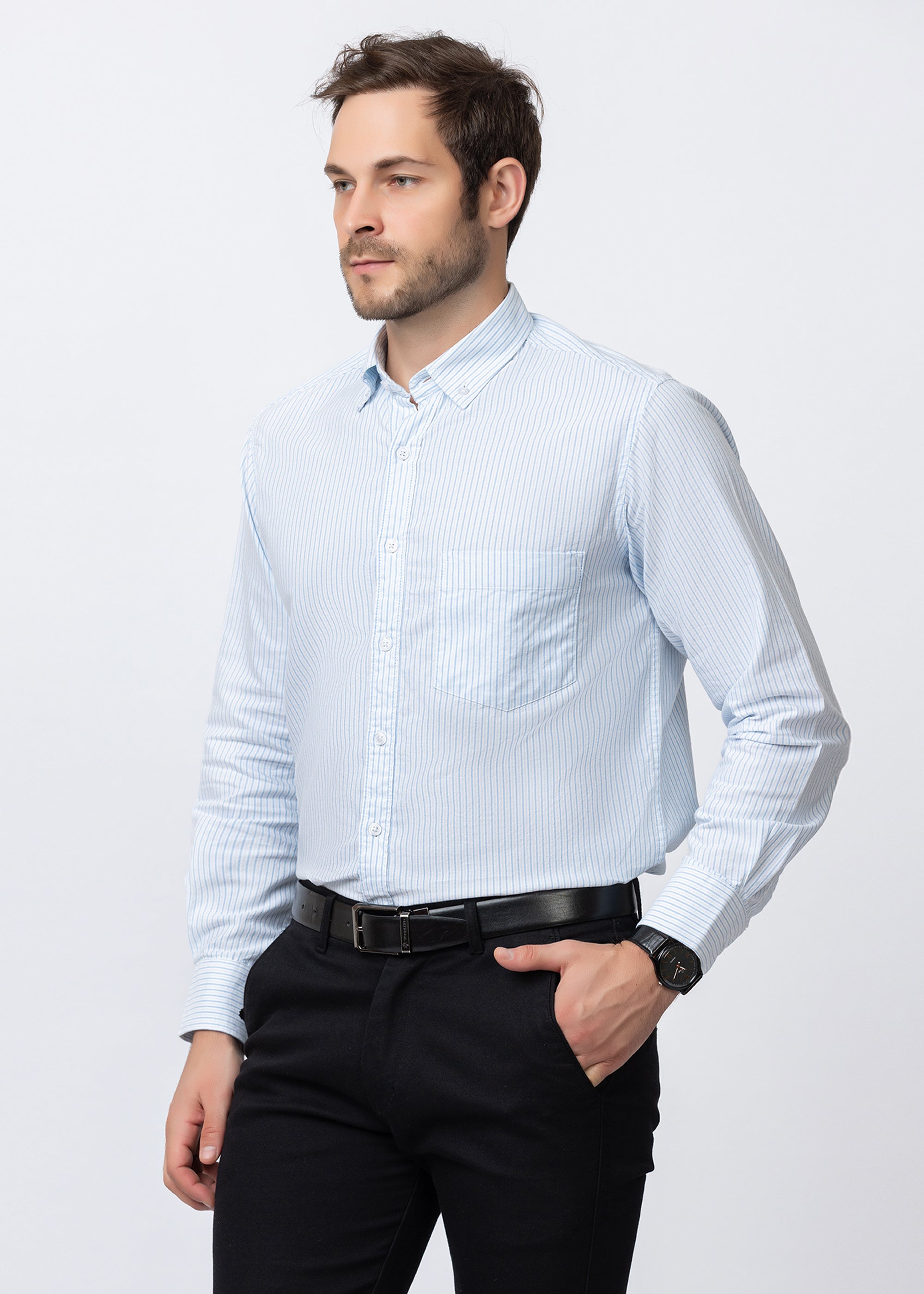 Blue Engineered Stripe Formal Shirt