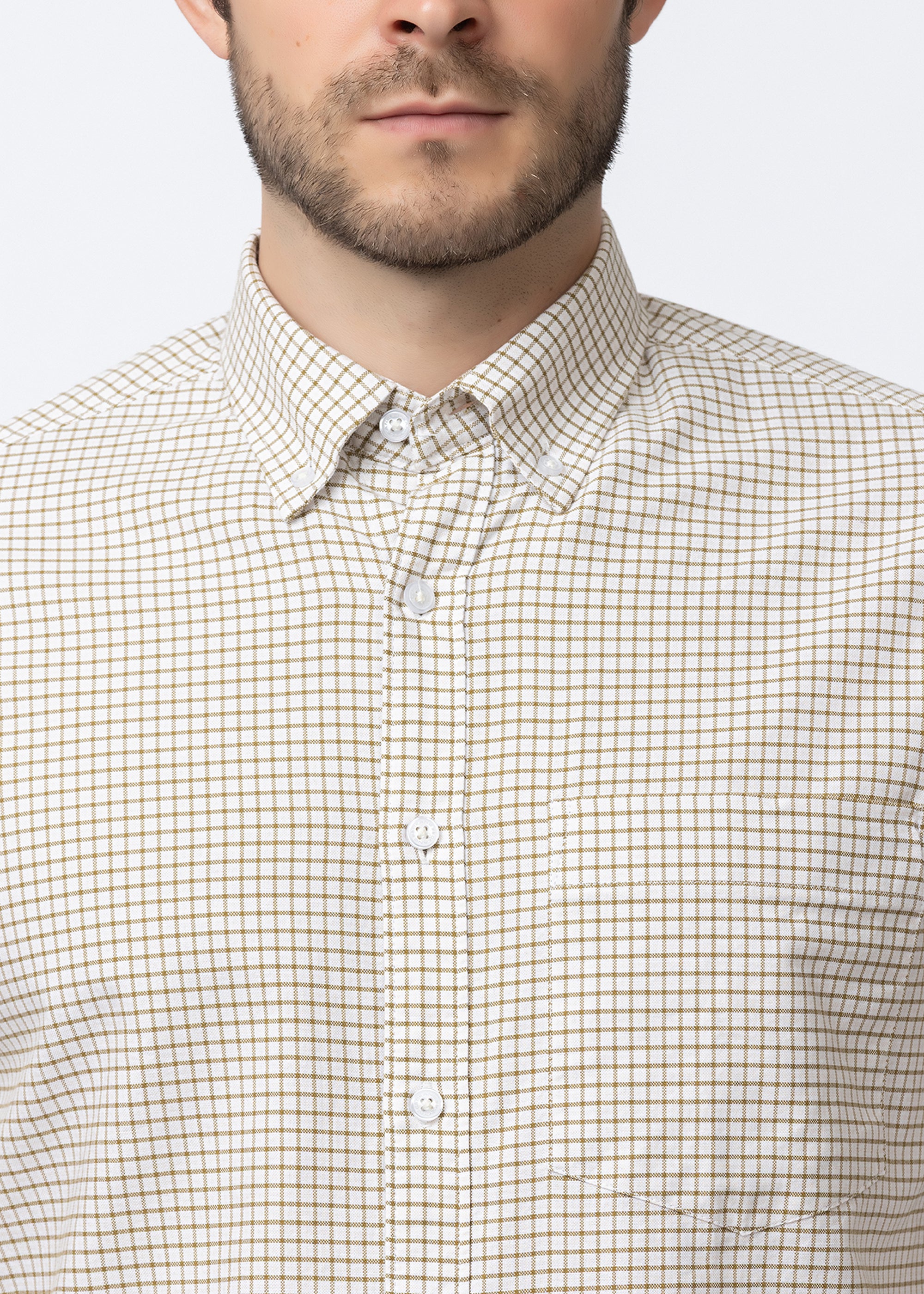 Beige & White Checkered Formal Shirt