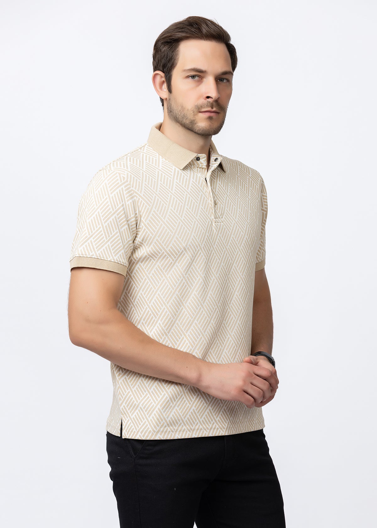 Beige Knit POLO t-SHIRT