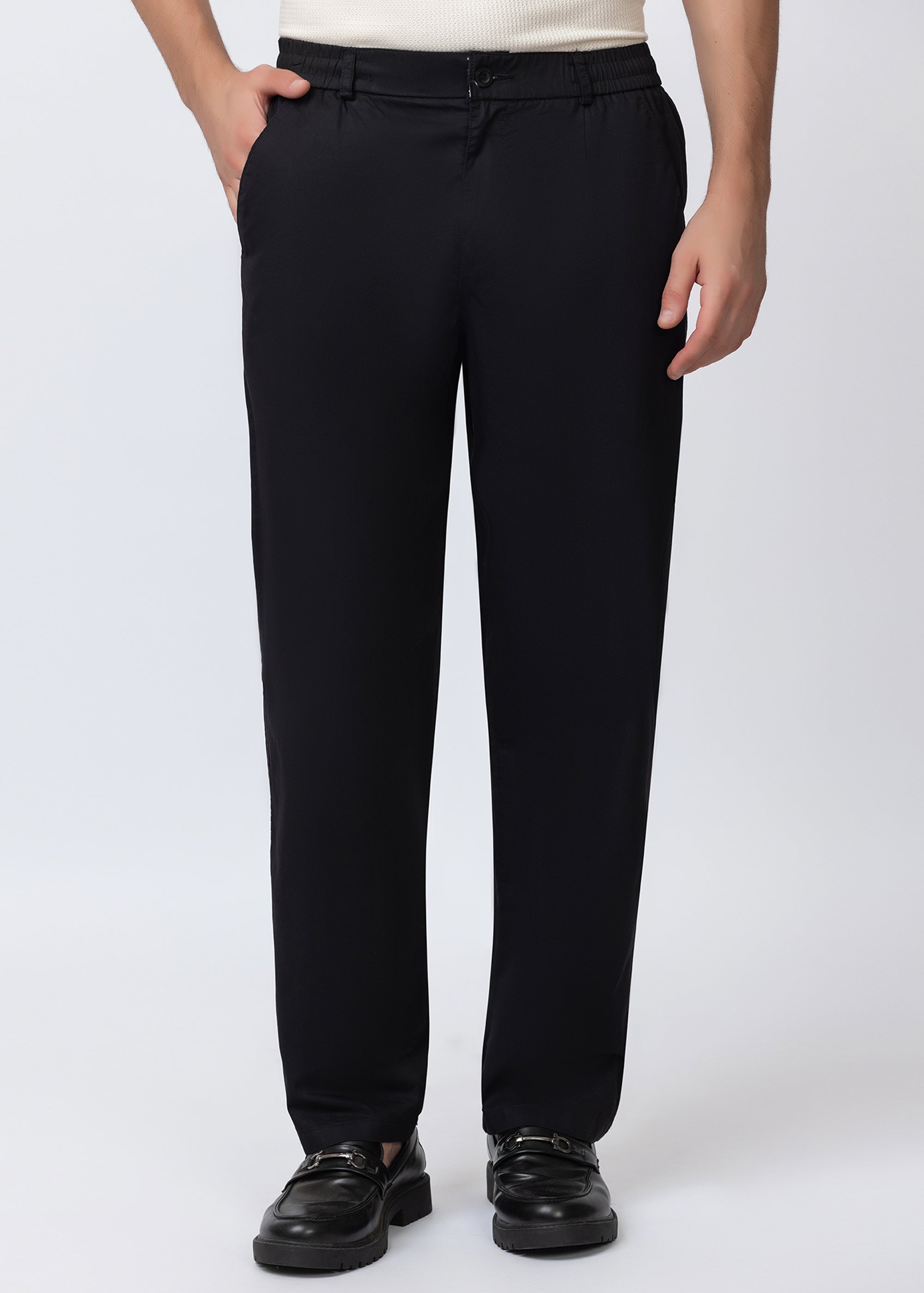 BLACK COTTON CASUAL TROUSERS