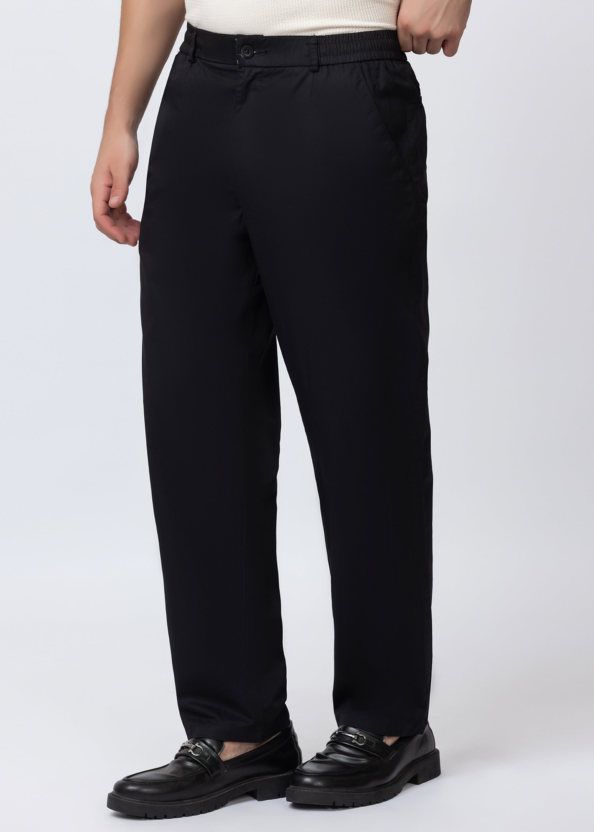 BLACK COTTON CASUAL TROUSERS