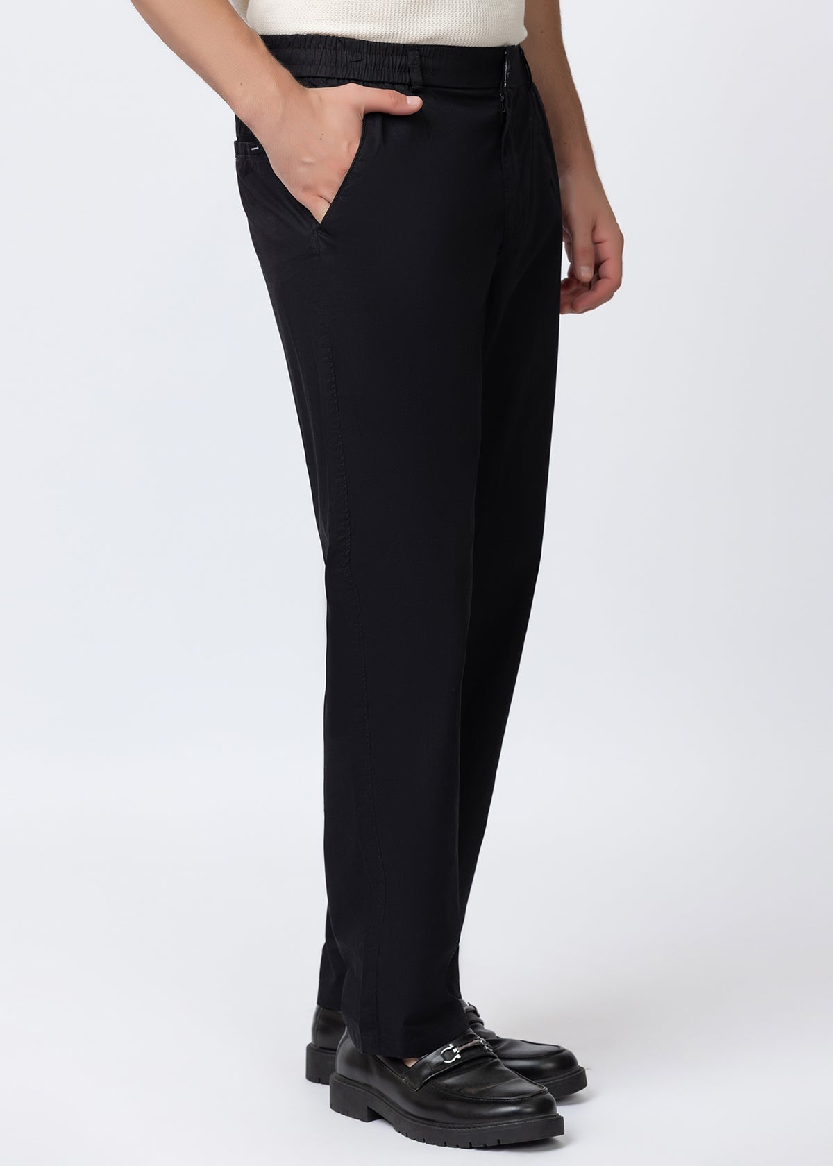 BLACK COTTON CASUAL TROUSERS